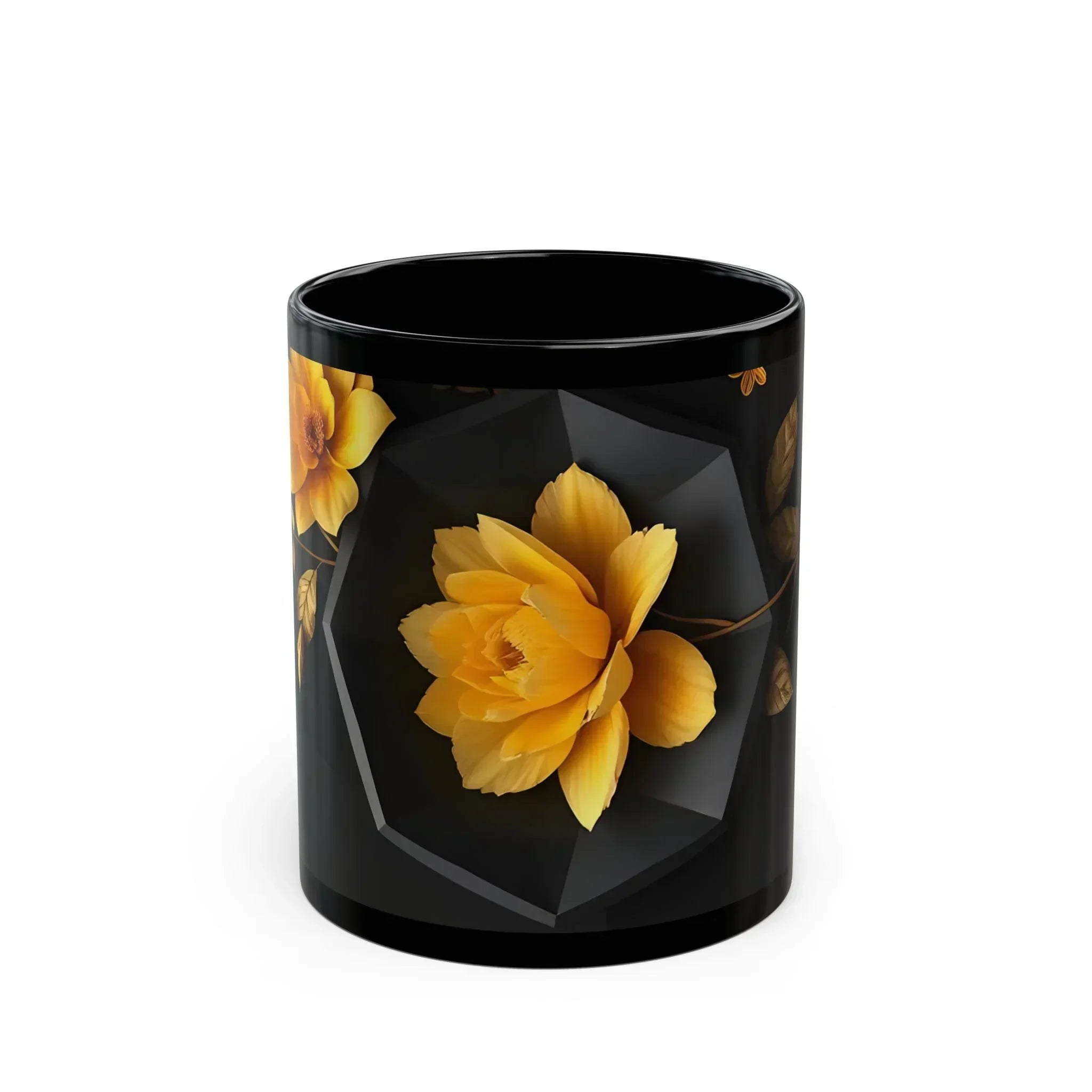 Glossy Black Floral Mug (11oz, 15oz) - KARARMDESIGN