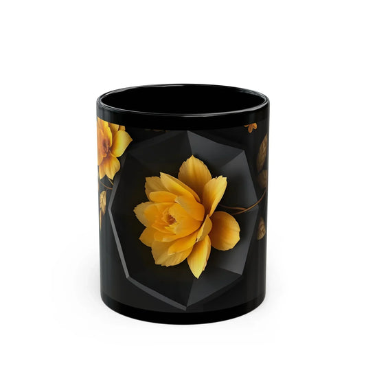Glossy Black Floral Mug (11oz, 15oz) - KarArmDesign