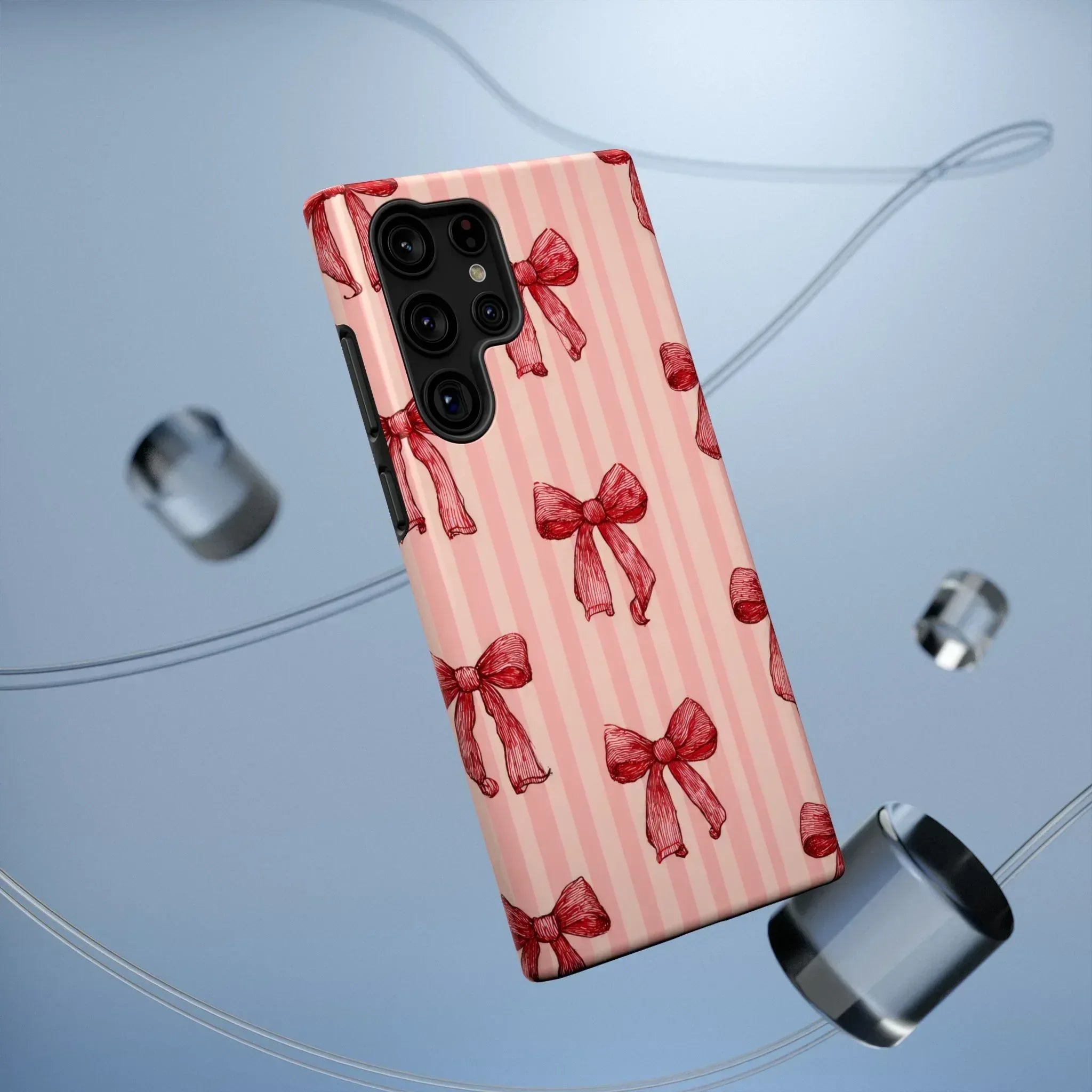 Red Bow Stripe Phone Case for iPhone 11-17 & Galaxy S21-S22 - KARARMDESIGN