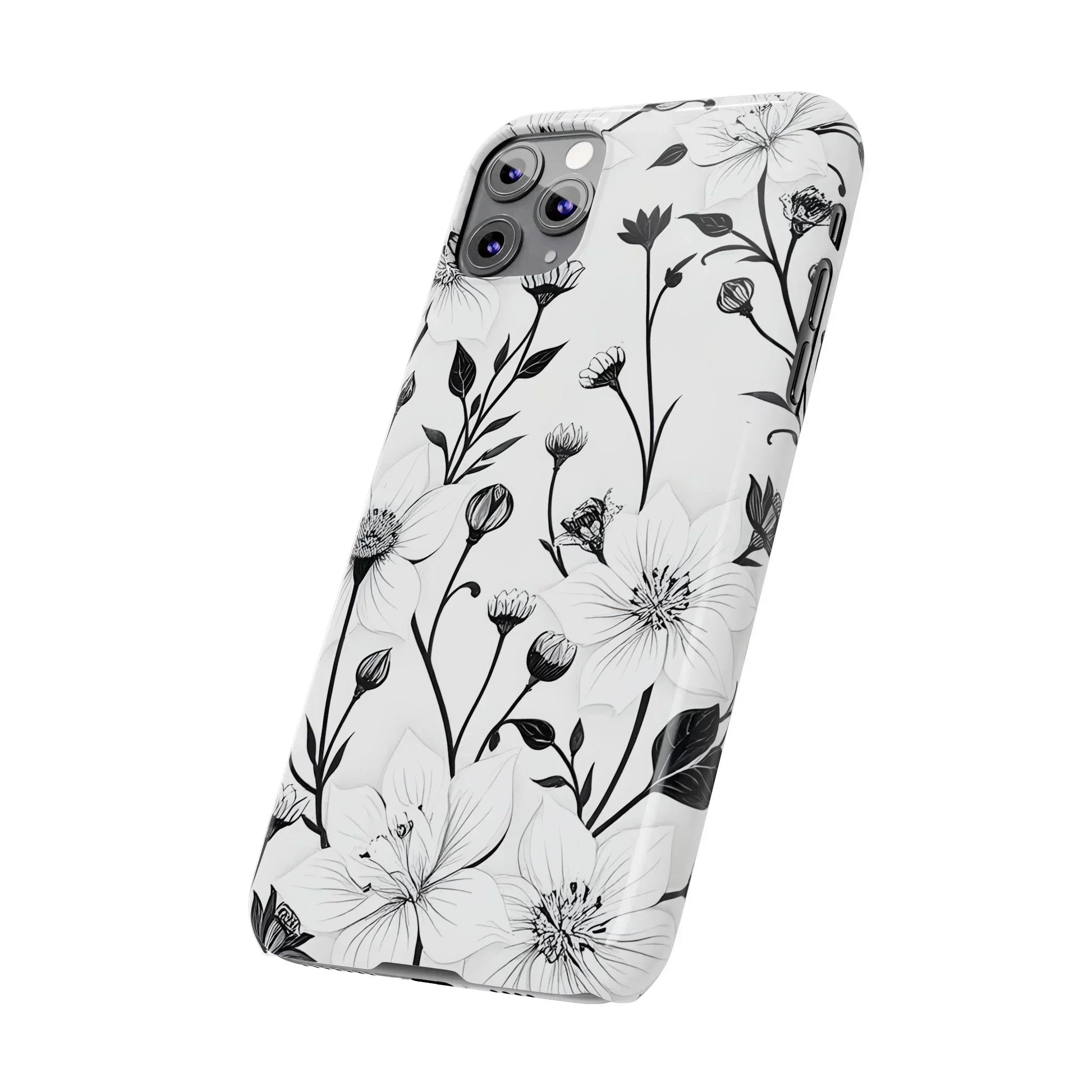 Monochrome Bloom Slim Floral Phone Case for iPhone 7-16 Models - KarArmDesign
