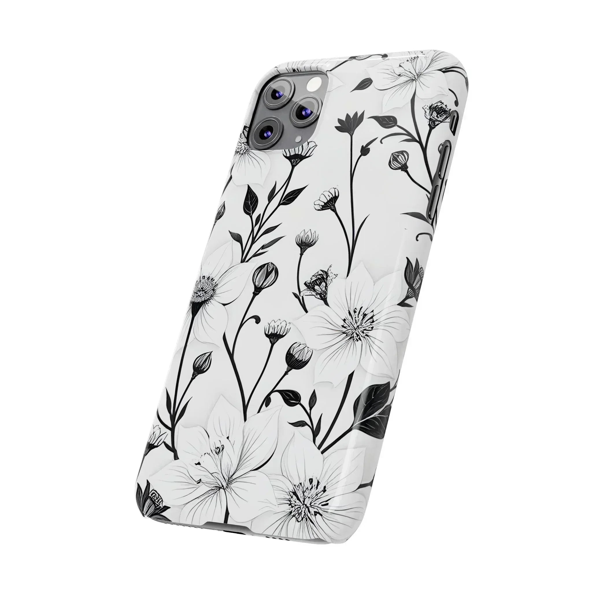 Monochrome Bloom Floral Phone Case for iPhone 11-16 - KARARMDESIGN