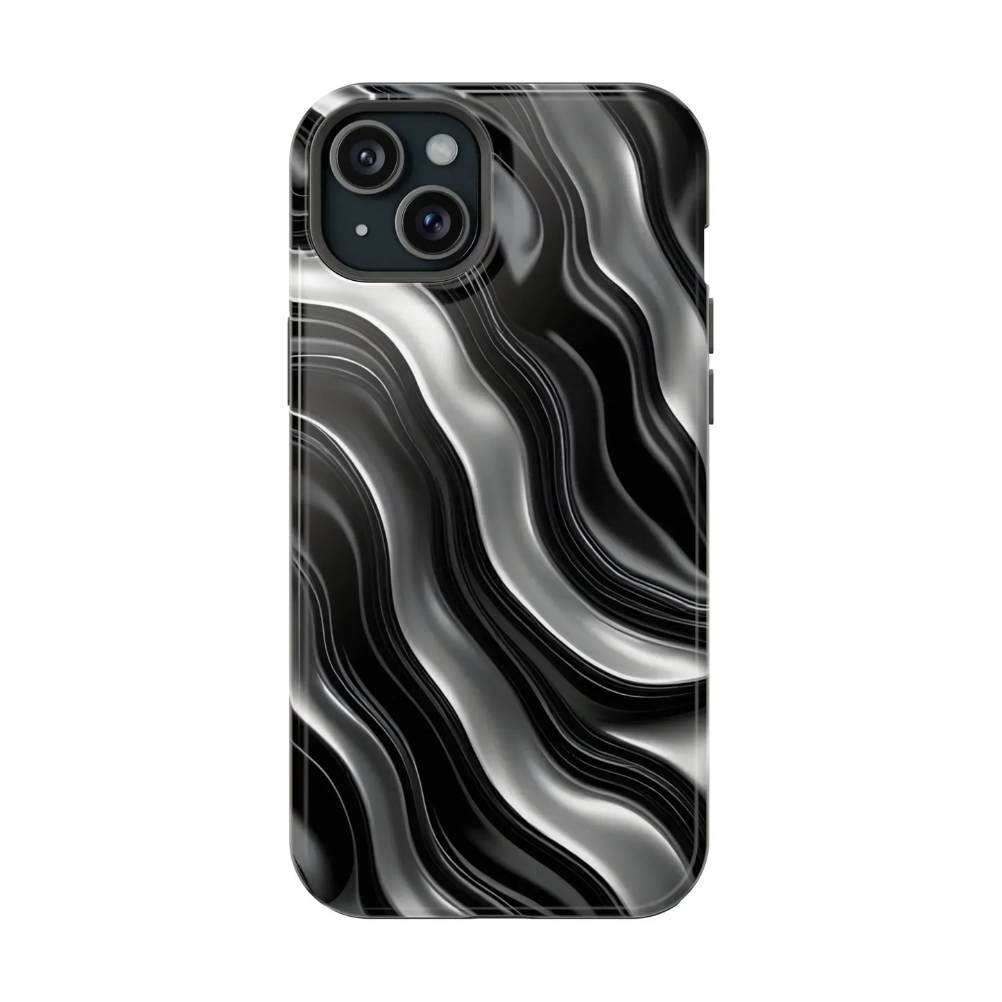 Wavy Illusion Black & Silver MagSafe® Tough Phone Case - KarArmDesign