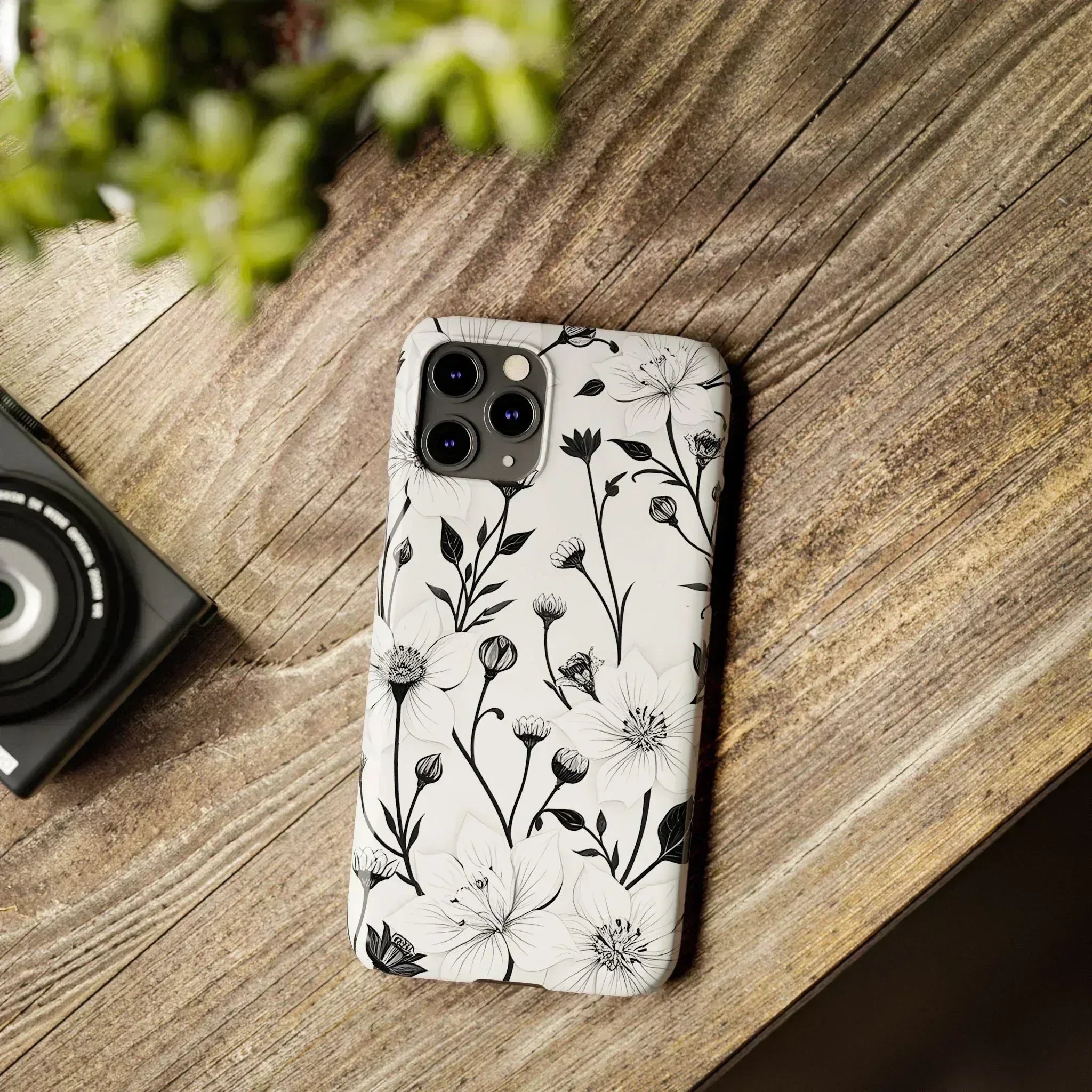 Monochrome Bloom Floral Phone Case for iPhone 11-16 - KARARMDESIGN
