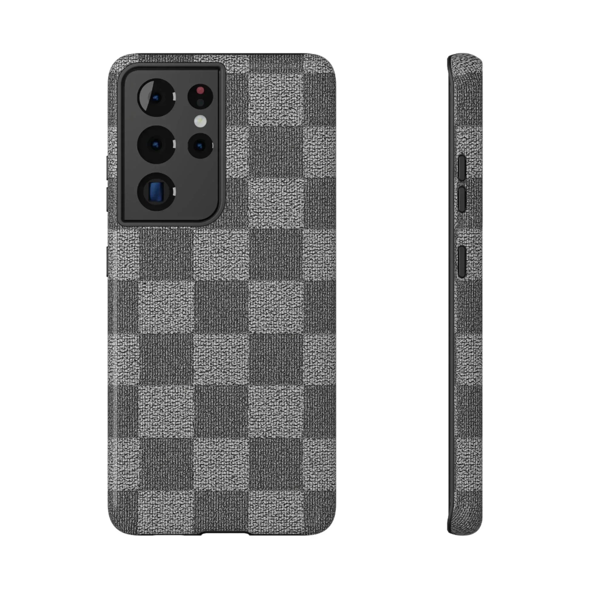 Gray Checkered Phone Case for iPhone 12-16 and Galaxy S21-S22 - KARARMDESIGN