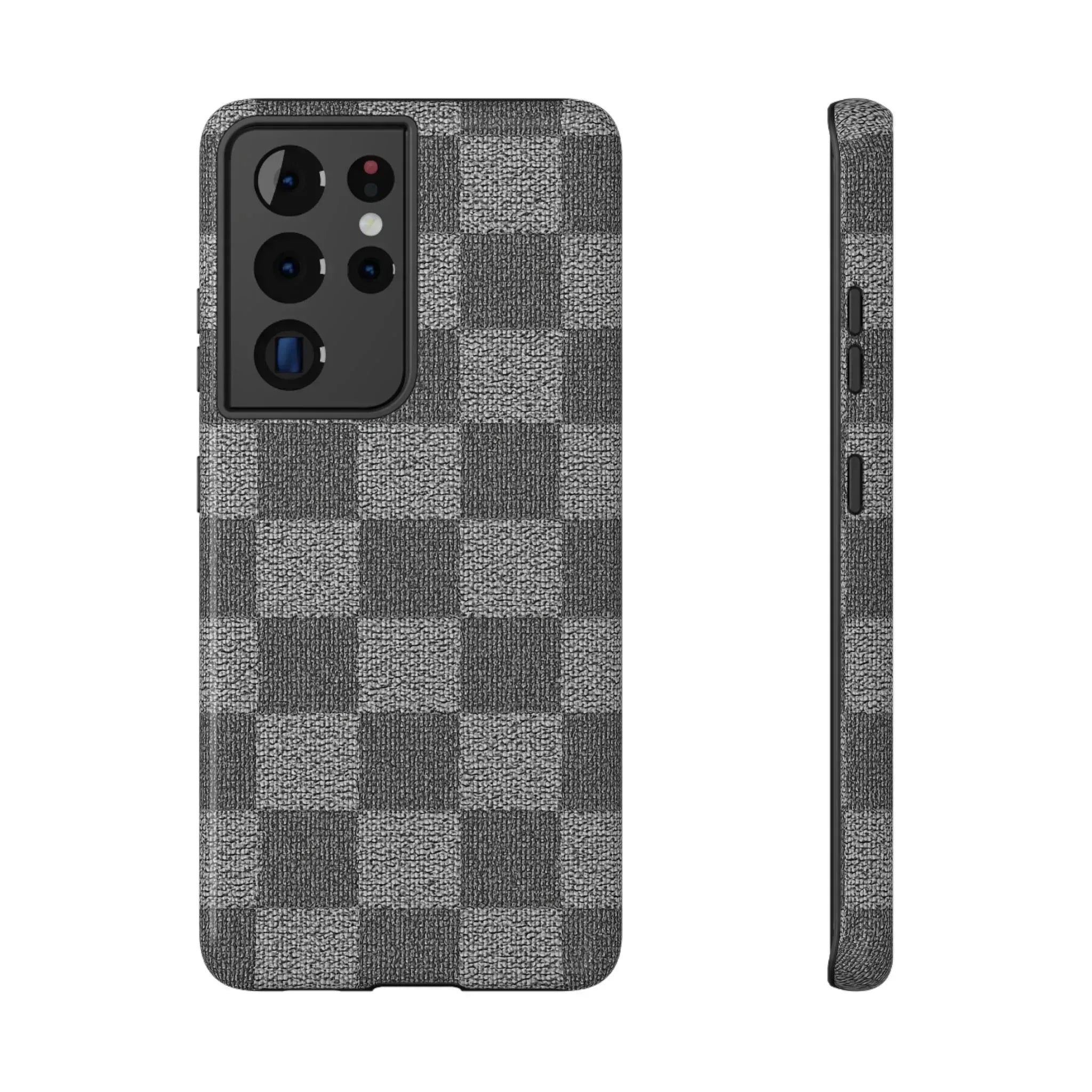 Gray Checkered Phone Case for iPhone 12-16 and Galaxy S21-S22 - KARARMDESIGN