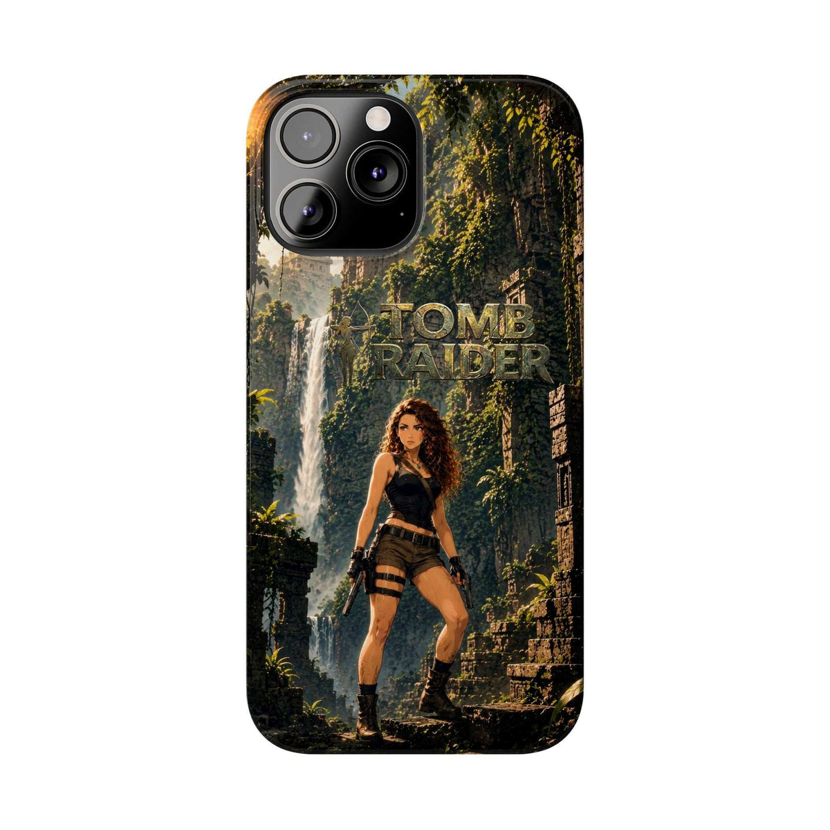 Phone case for iPhone 11–17 with full front view of jungle adventurer back design