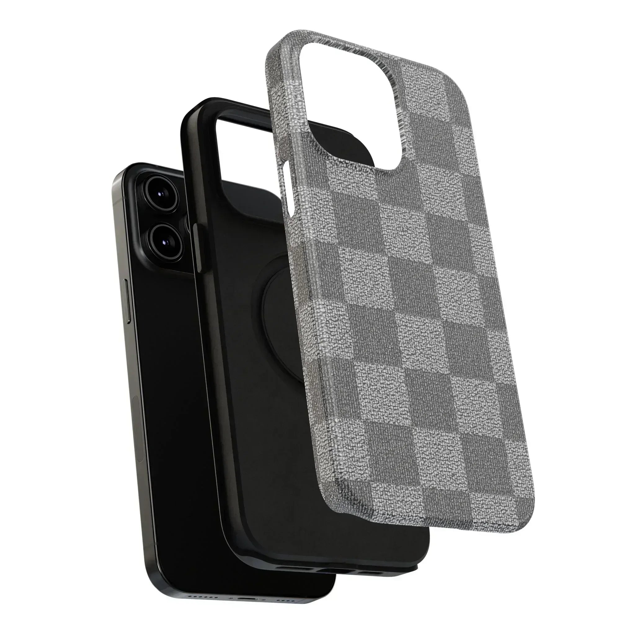 Gray Checkered Phone Case for iPhone 12-16 and Galaxy S21-S22 - KARARMDESIGN