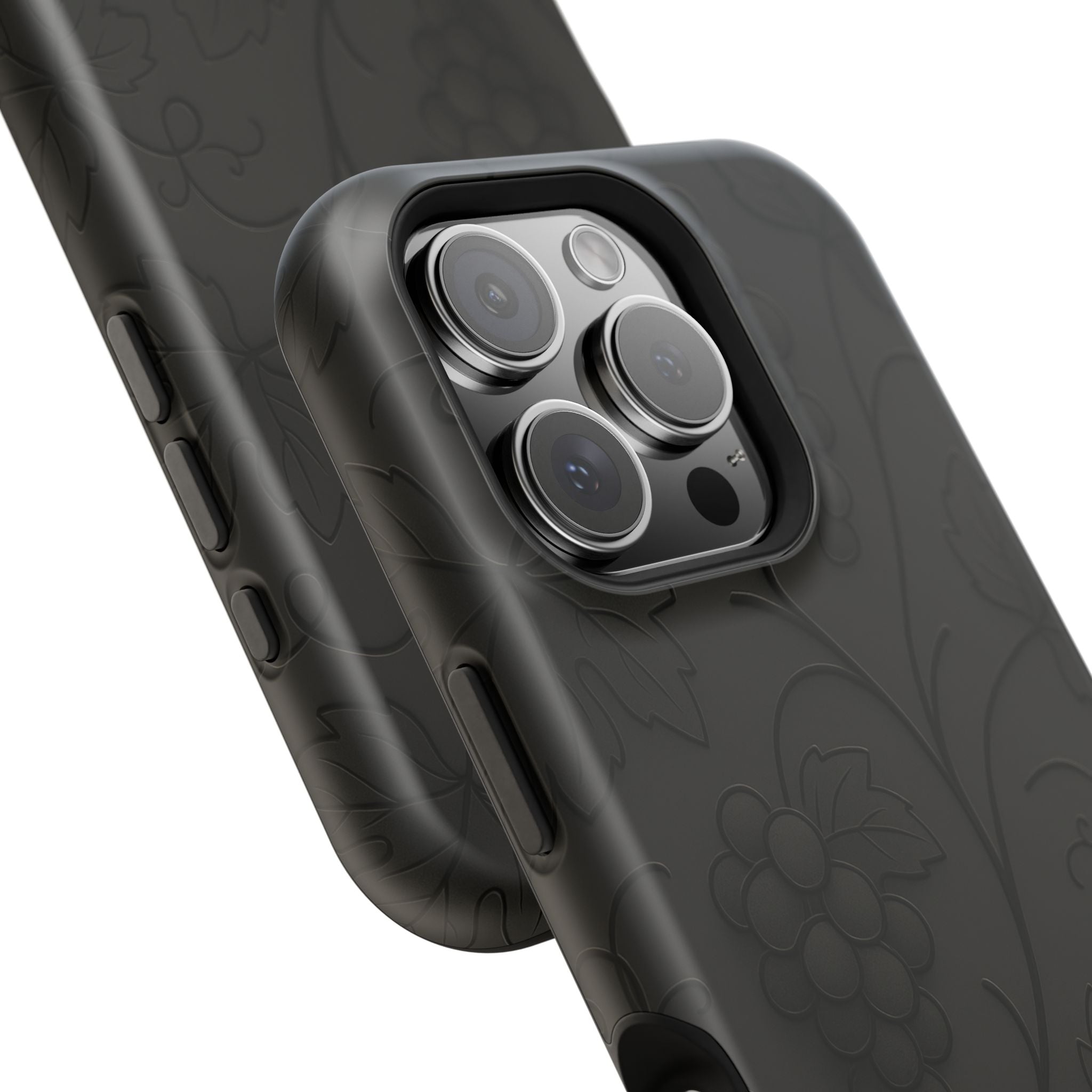 Embossed Grape Leaf Phone Case – Elegant Black Design for iPhone & Samsung