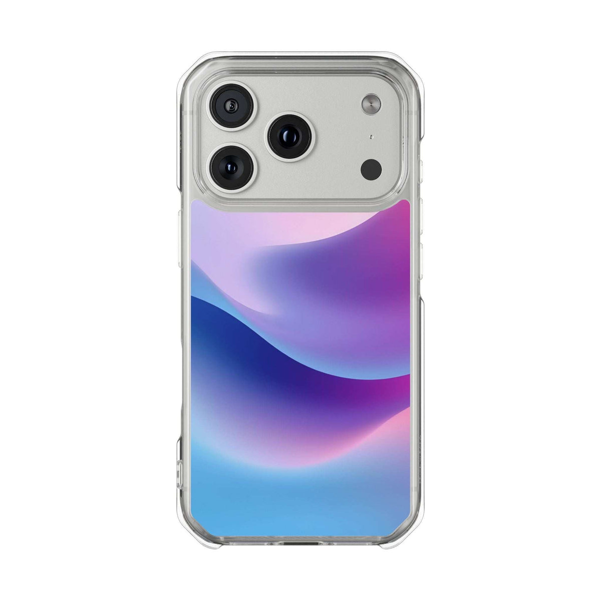 Pastel wave phone case with clear back, clear frame, and purple-pink-blue wave design
