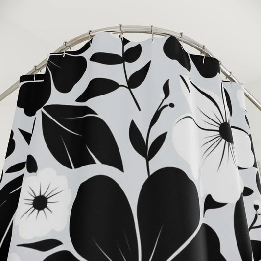 Elegant Black and White Floral Shower Curtain - KarArmDesign