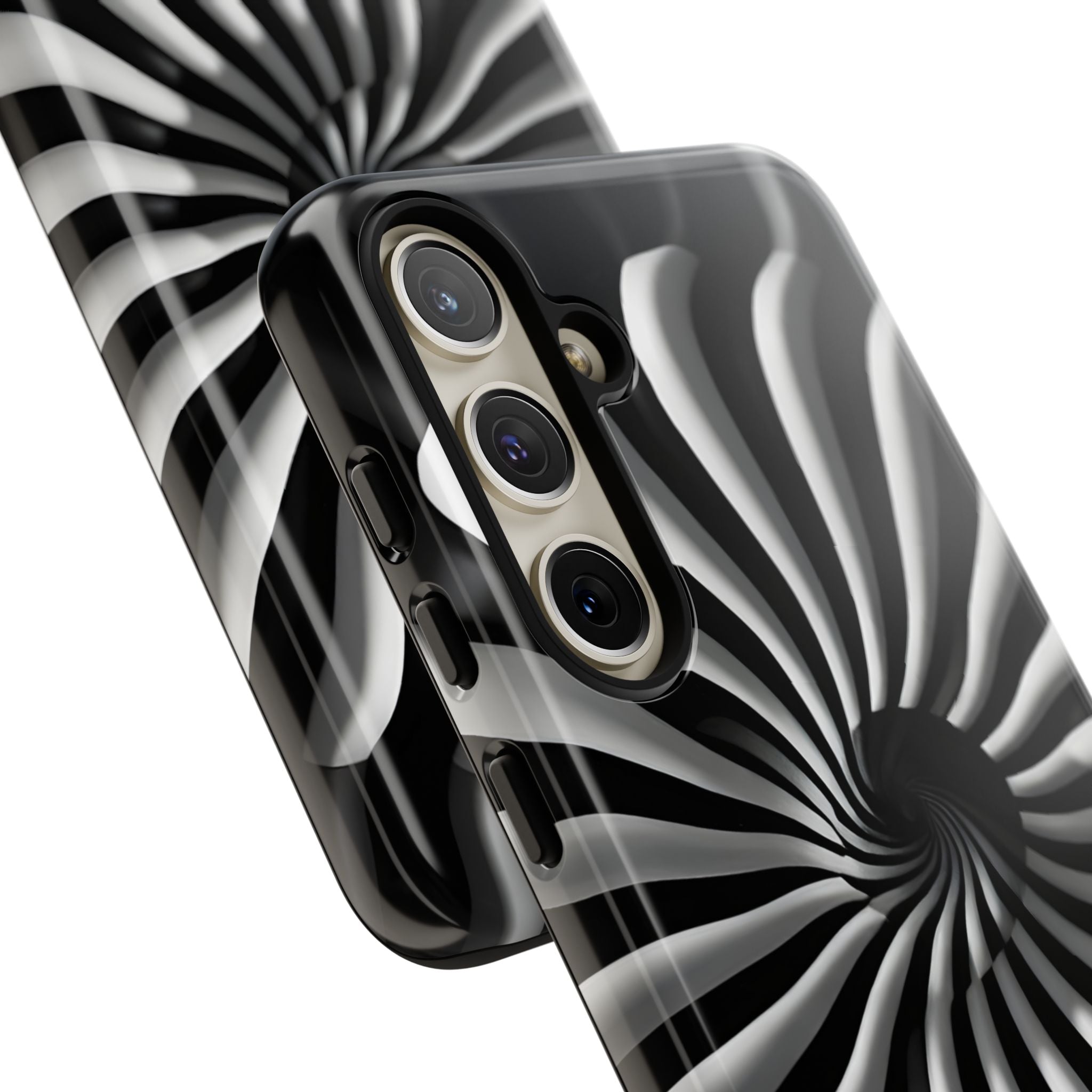 Hypnotic Black and White Spiral Phone Case – Optical Illusion Design for iPhone & Galaxy
