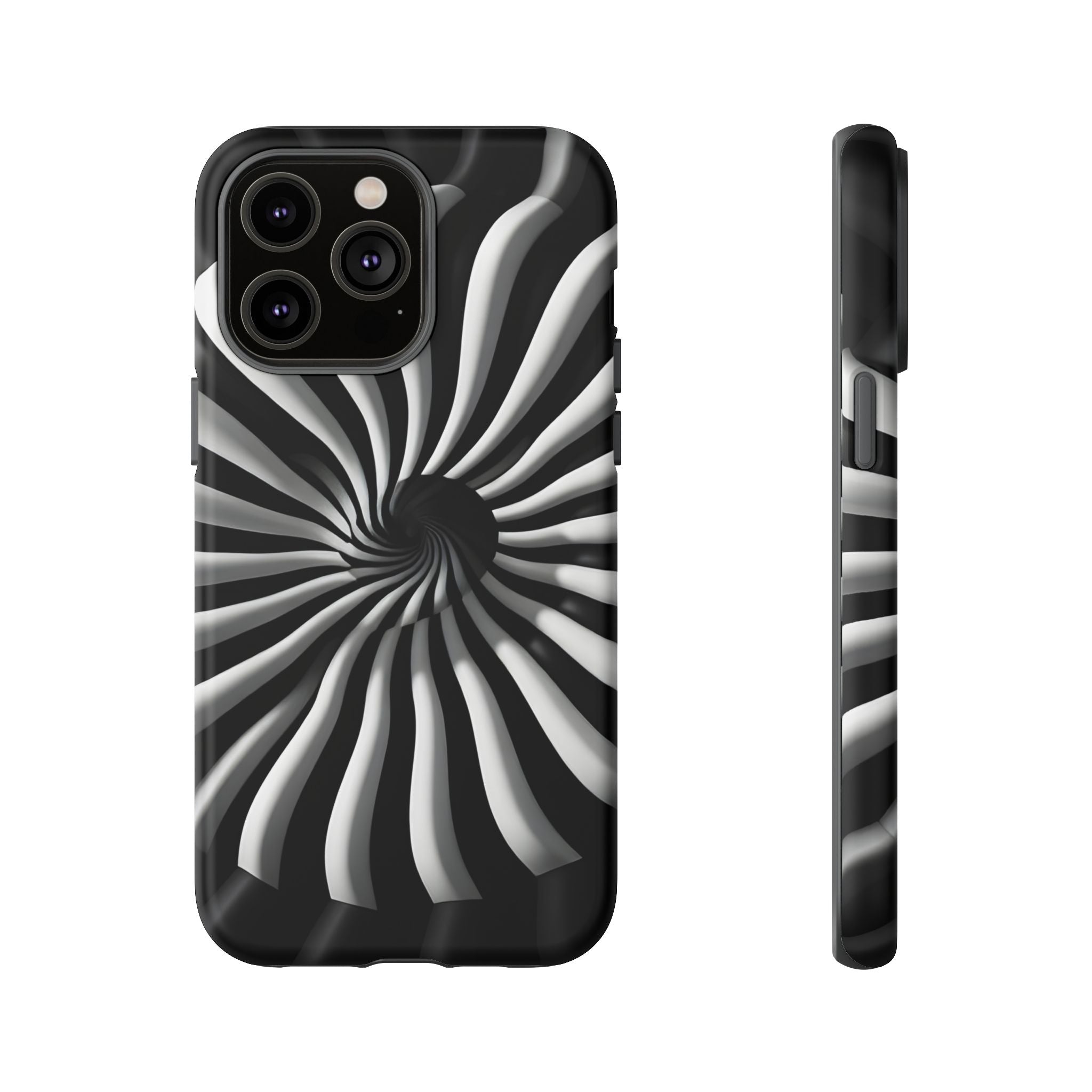 Hypnotic Black and White Spiral Phone Case – Optical Illusion Design for iPhone & Galaxy