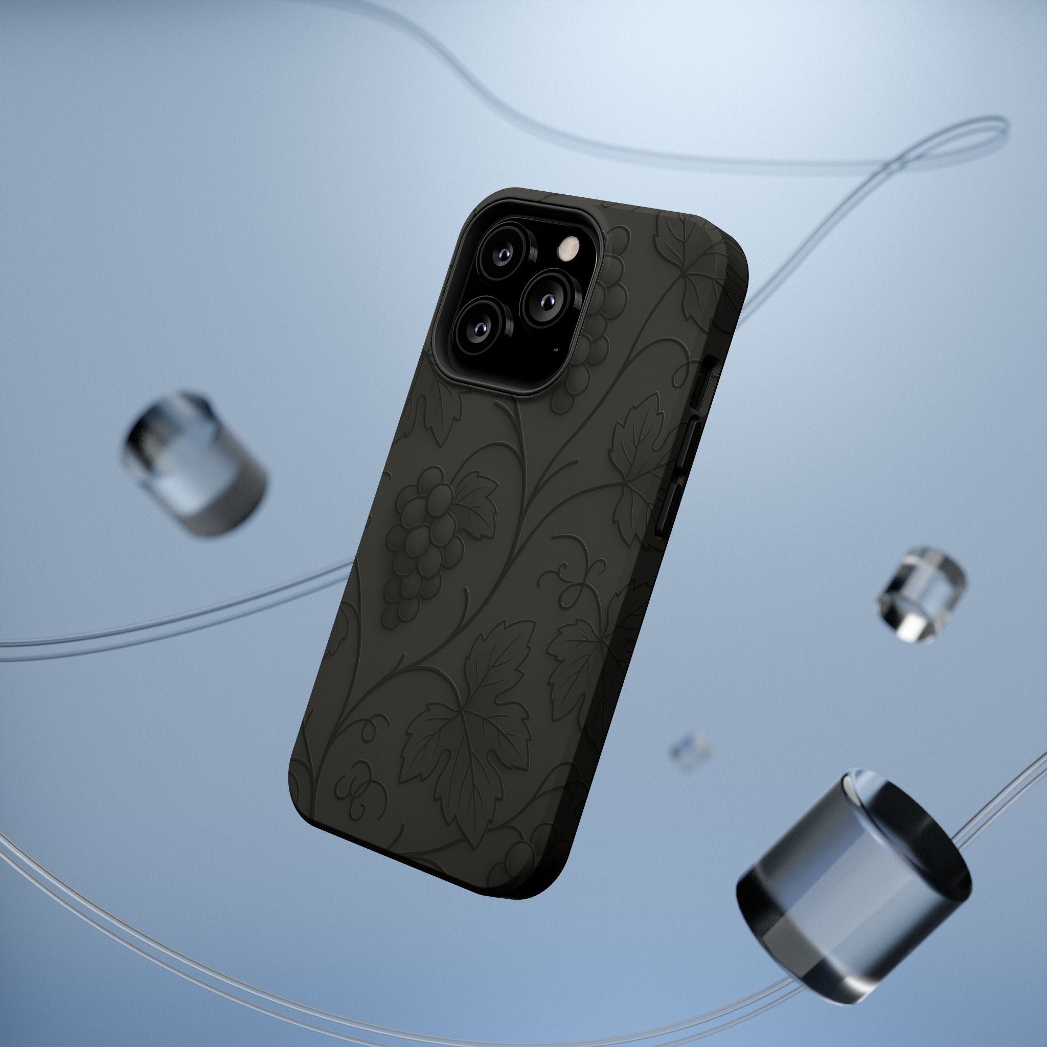 Embossed Grape Leaf Phone Case – Elegant Black Design for iPhone & Samsung