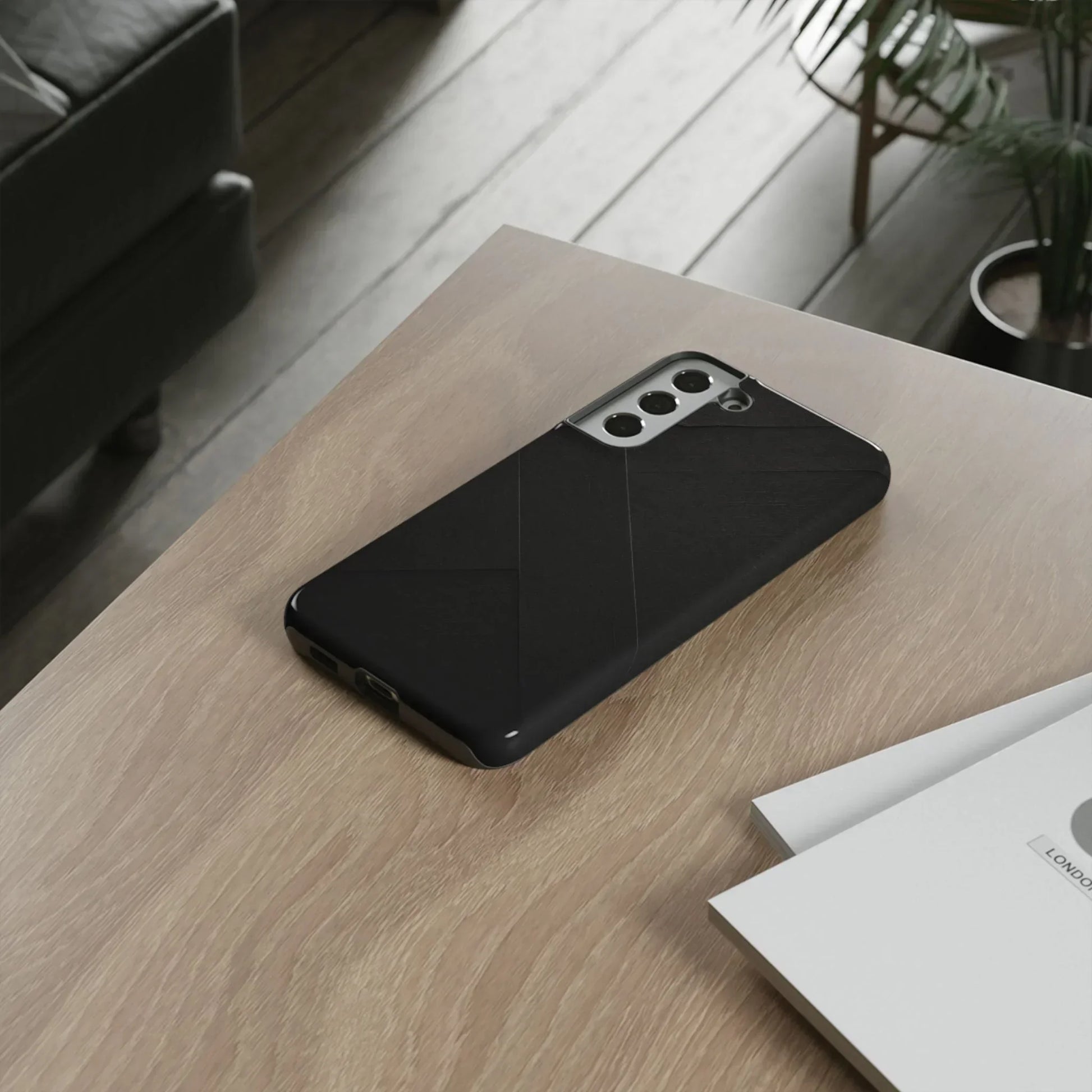 Matte Black Diagonal Line Phone Case for iPhone 8-16 and Galaxy S10-S25 Models - KarArmDesign