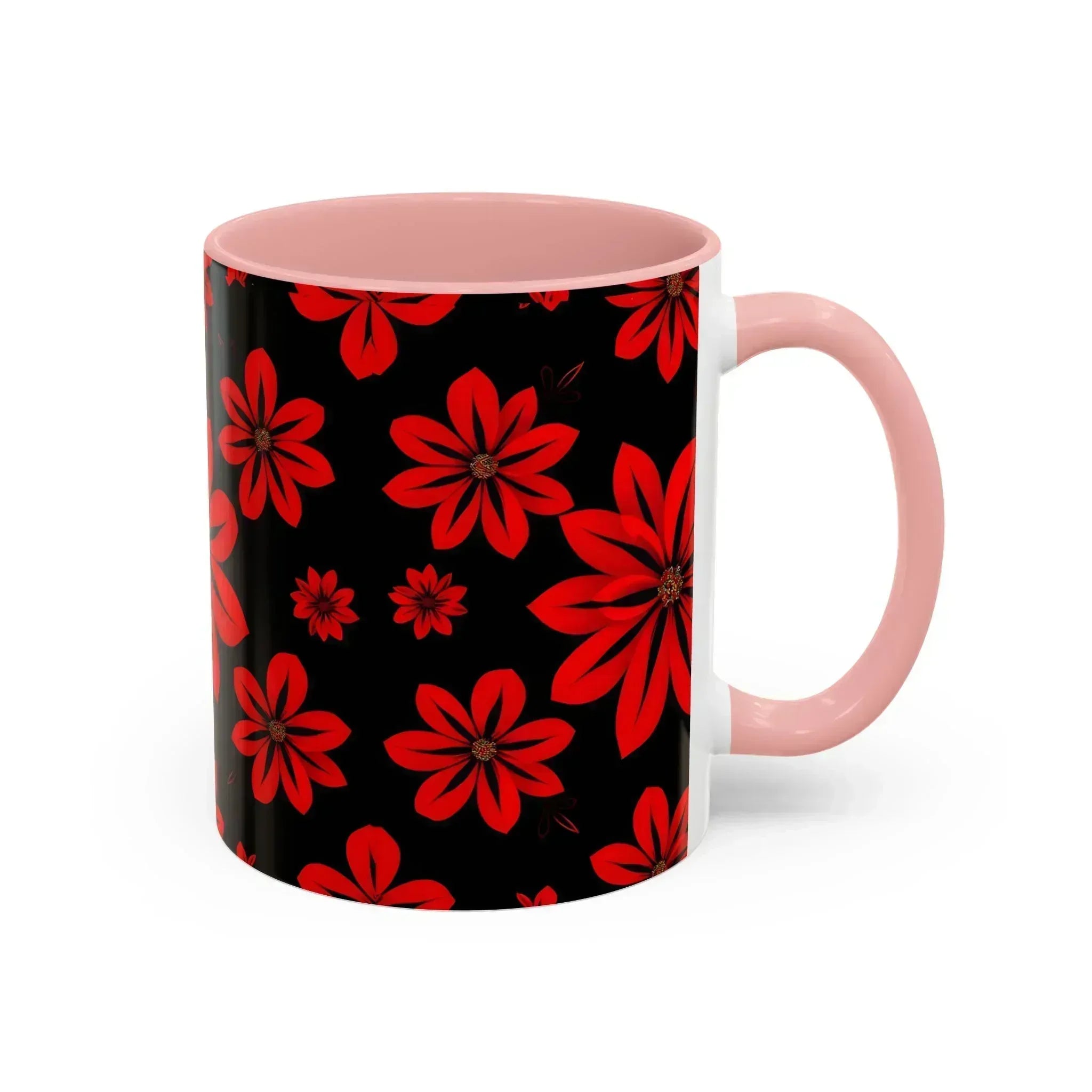 Accent Red Floral Coffee Mug – 11oz & 15oz - KARARMDESIGN