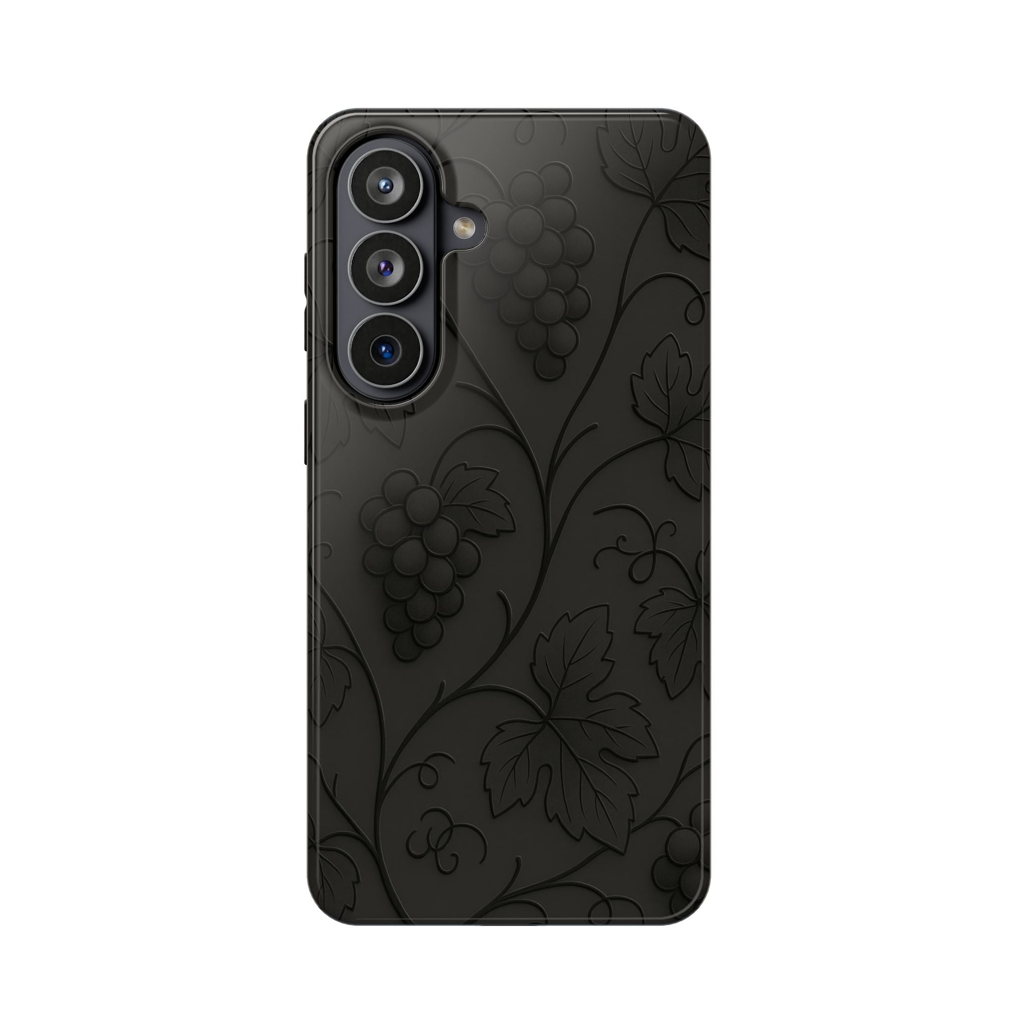 Embossed Grape Leaf Phone Case – Elegant Black Design for iPhone & Samsung