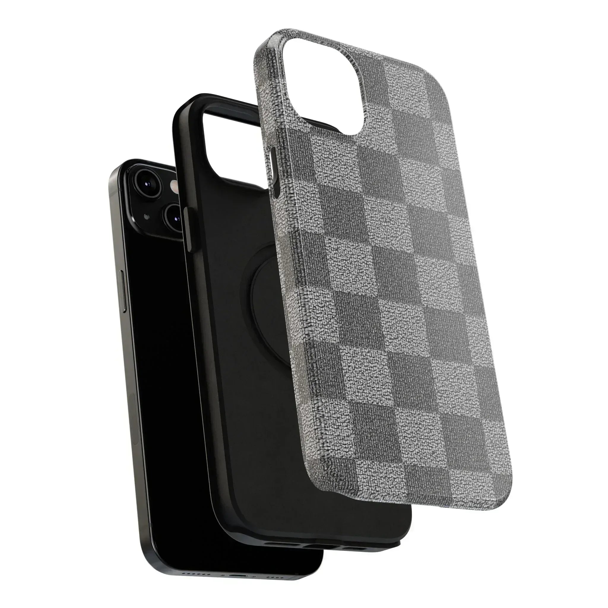 Gray Checkered Phone Case for iPhone 12-16 and Galaxy S21-S22 - KARARMDESIGN