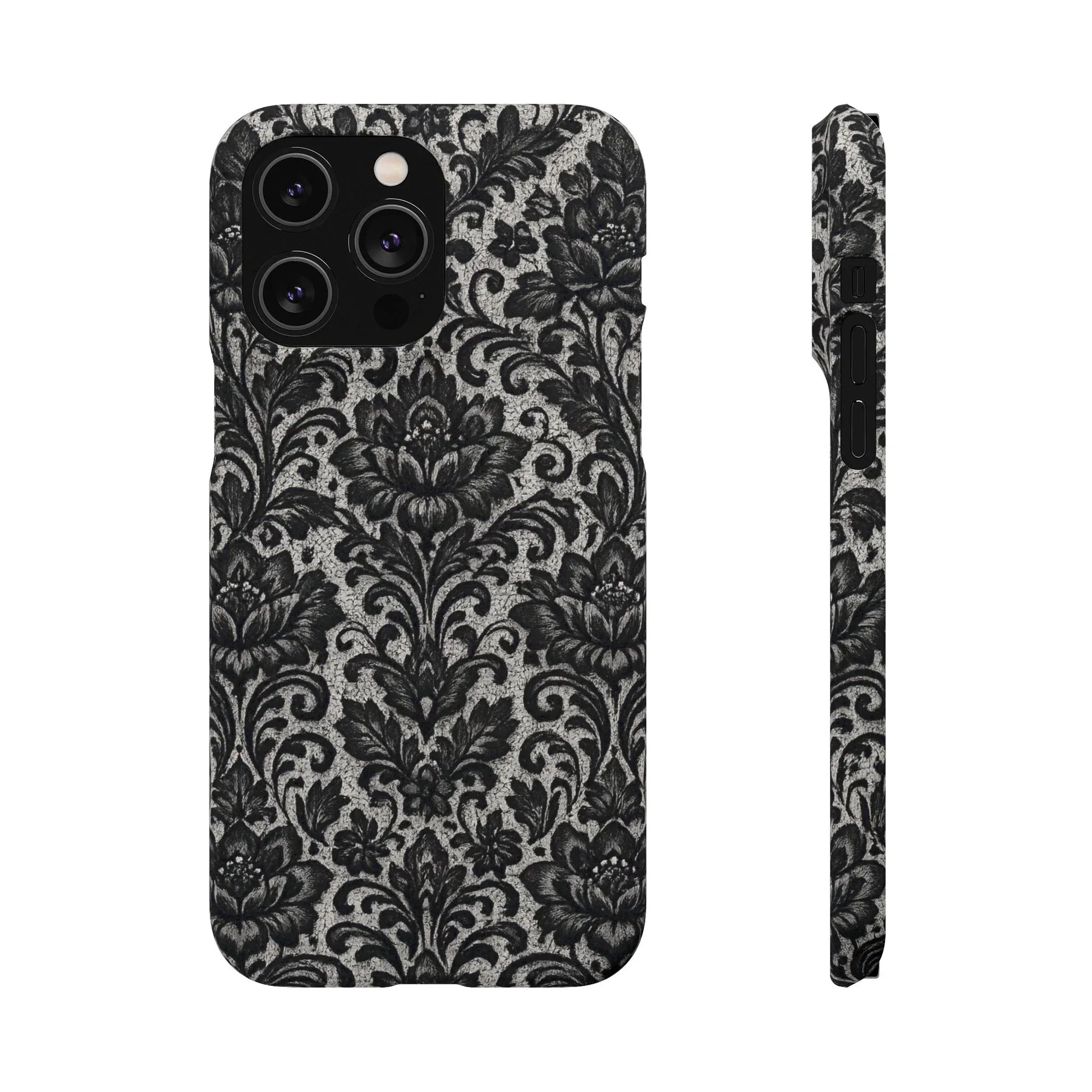 Black Damask Floral Phone Case for iPhone 11-17 and Galaxy S20-S25 - KARARMDESIGN