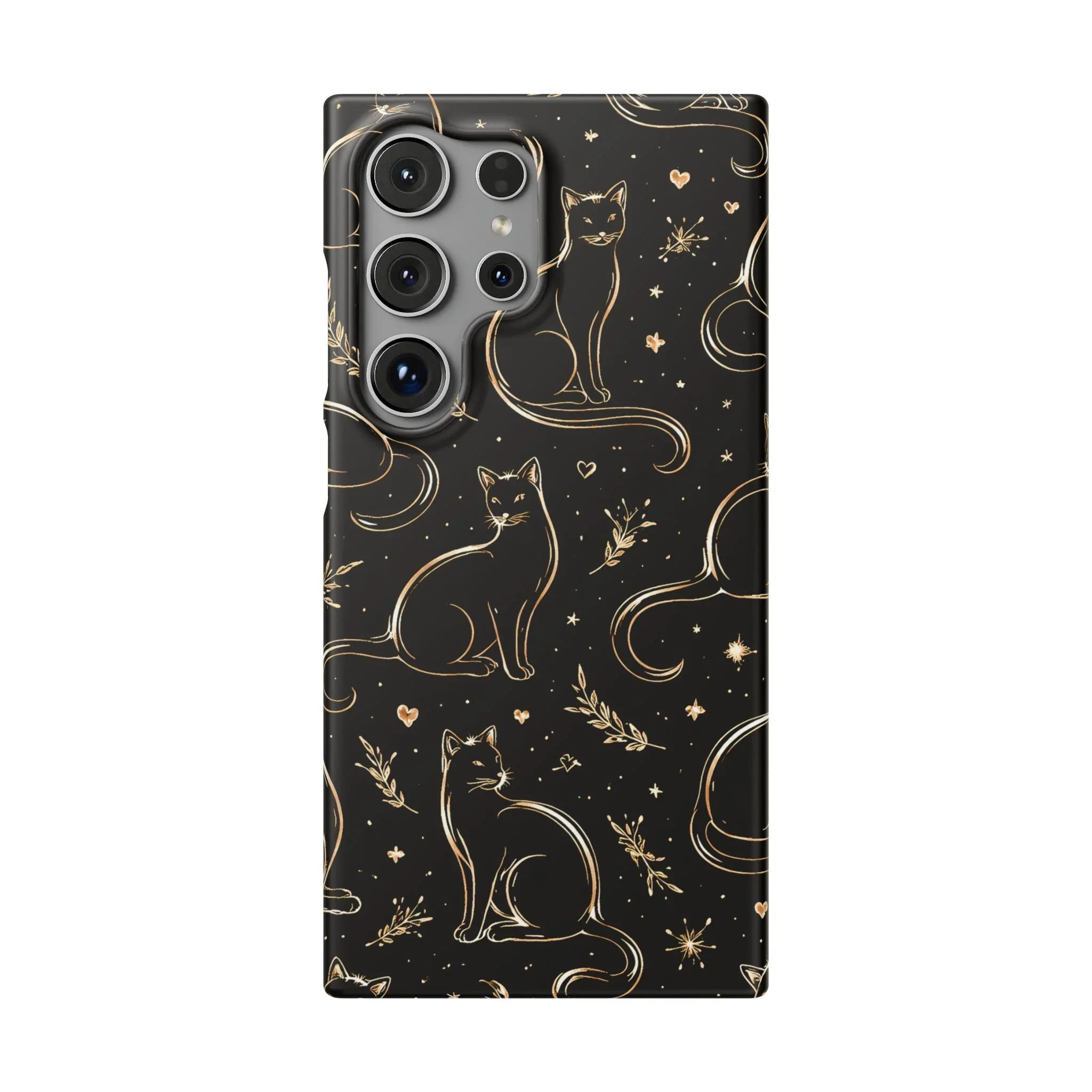Golden Cat Pattern Phone Case for iPhone 11–17 & Galaxy S21–S25 - KARARMDESIGN
