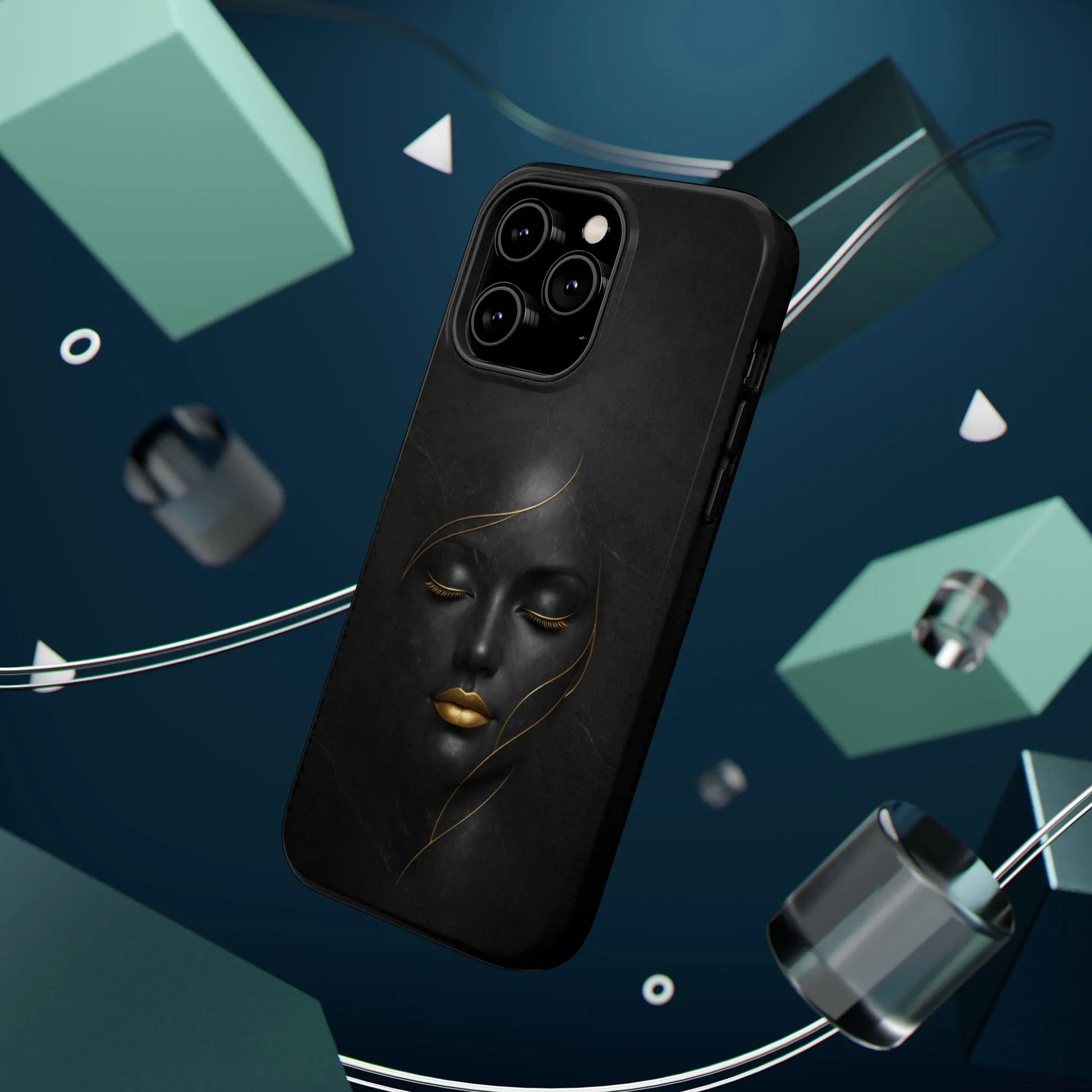 Black Gold Face Phone Case for iPhone 13-17 - KARARMDESIGN