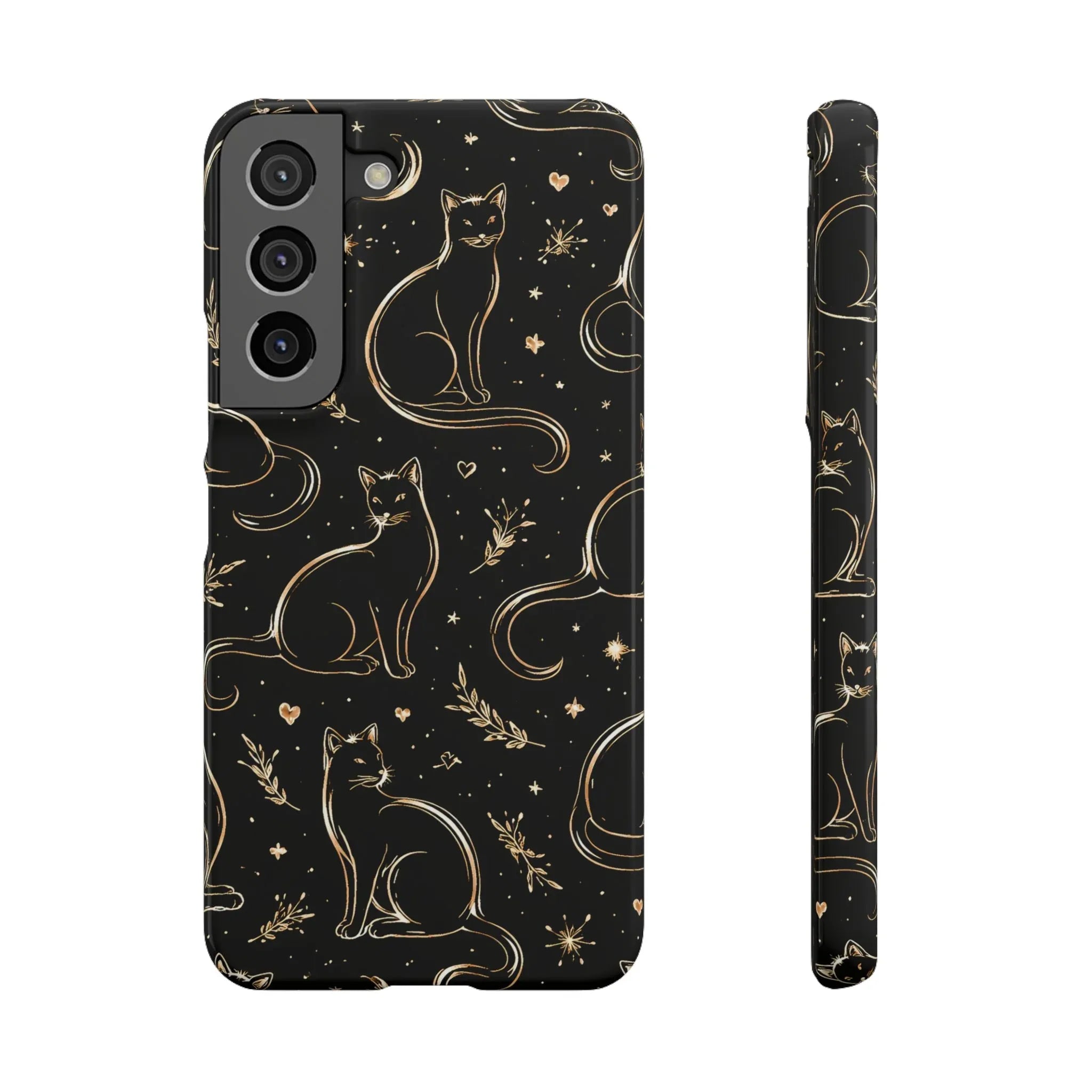 Golden Cat Pattern Phone Case for iPhone 11–17 & Galaxy S21–S25 - KARARMDESIGN