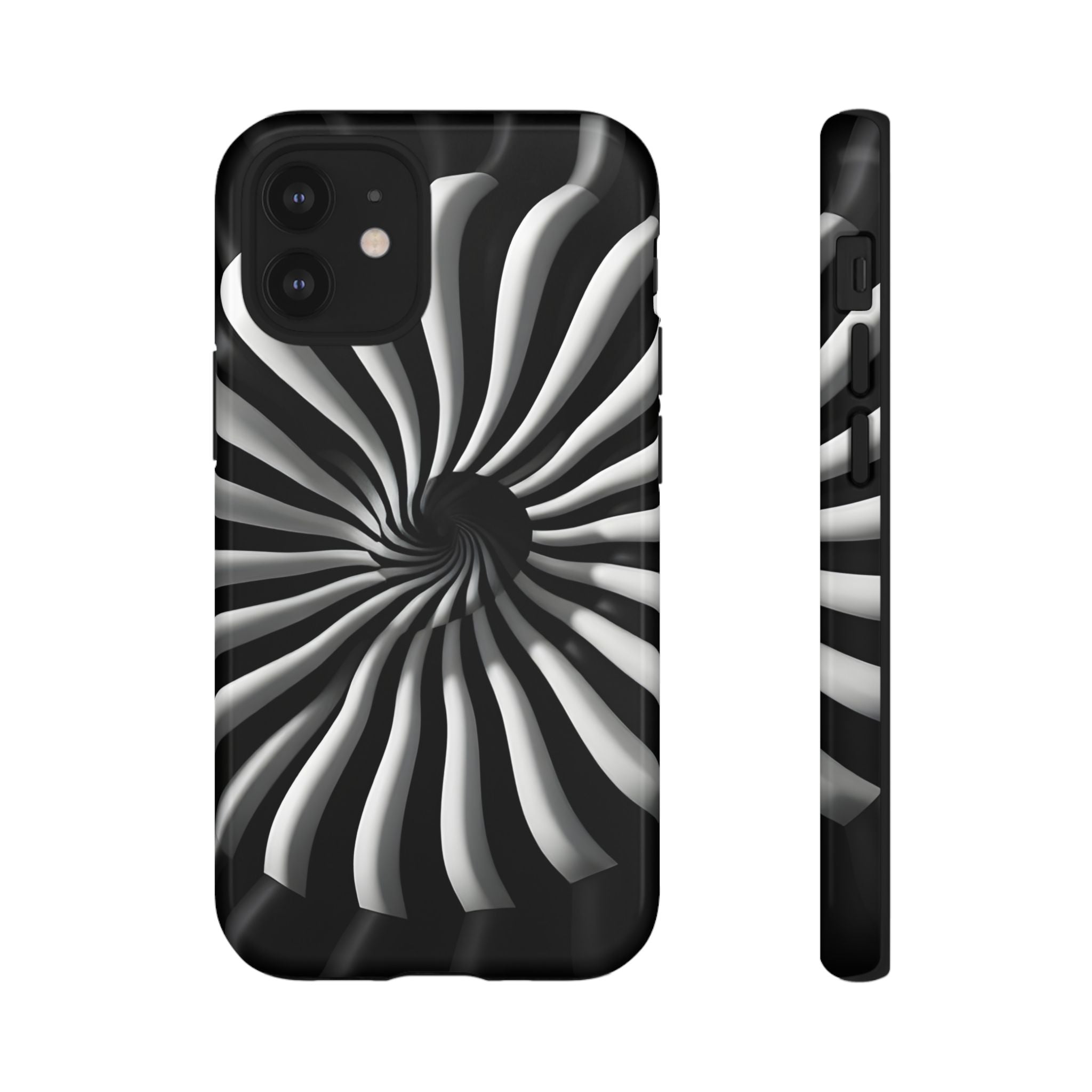 Hypnotic Black and White Spiral Phone Case – Optical Illusion Design for iPhone & Galaxy