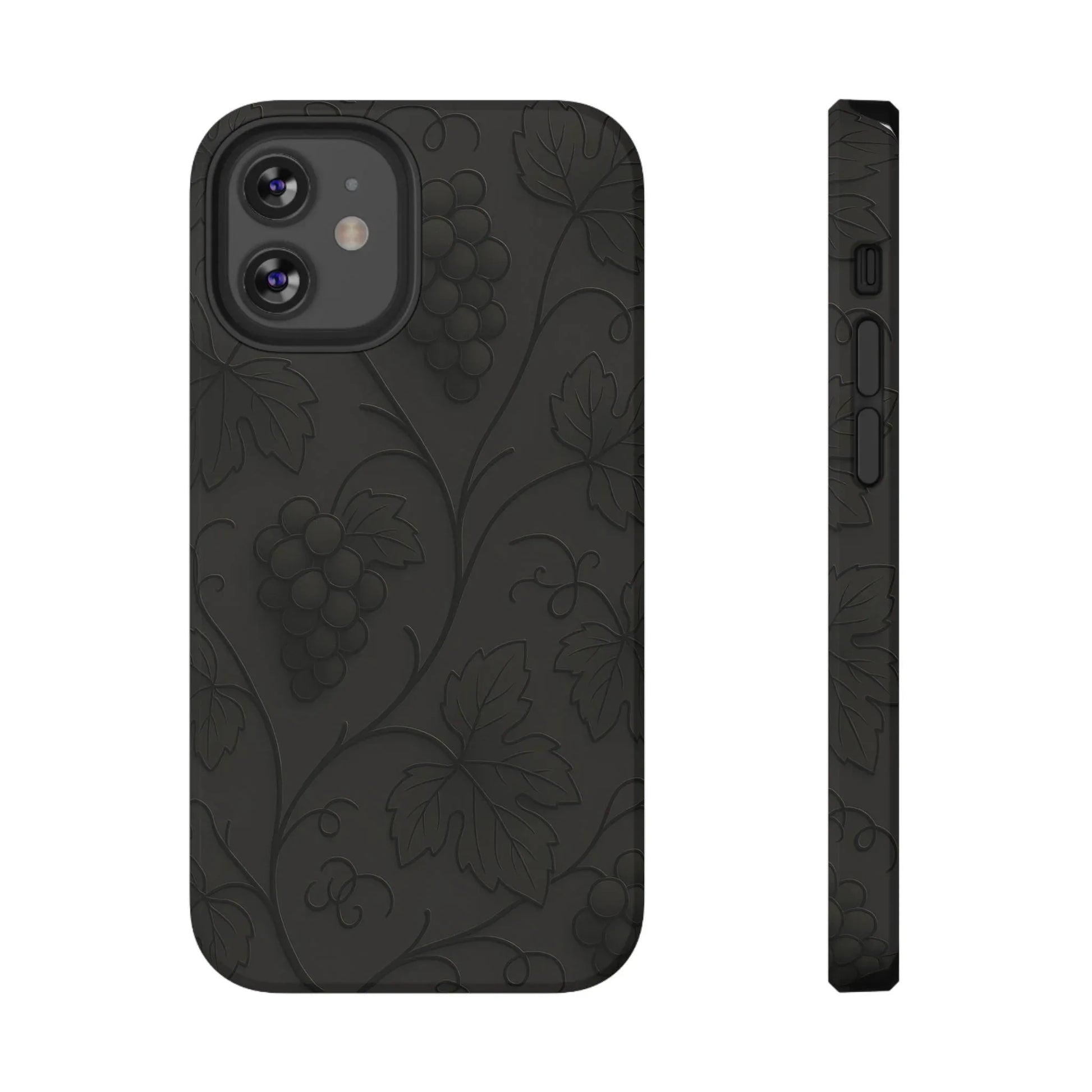 Elegant Embossed Grape Leaf Black Phone Case for iPhone and Galaxy - KARARMDESIGN