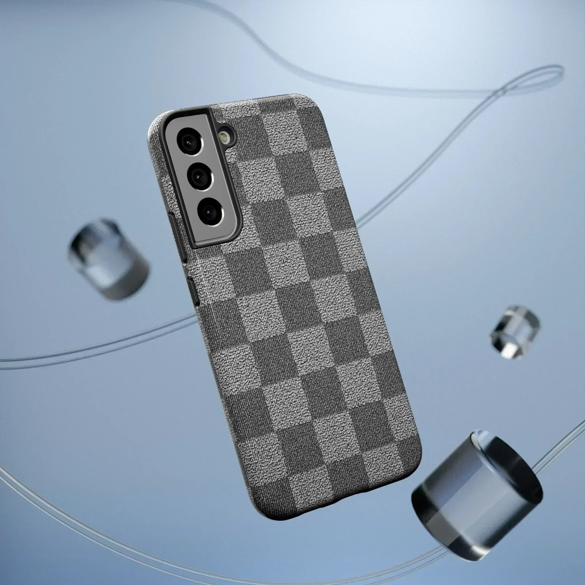Gray Checkered Phone Case for iPhone 12-16 and Galaxy S21-S22 - KARARMDESIGN