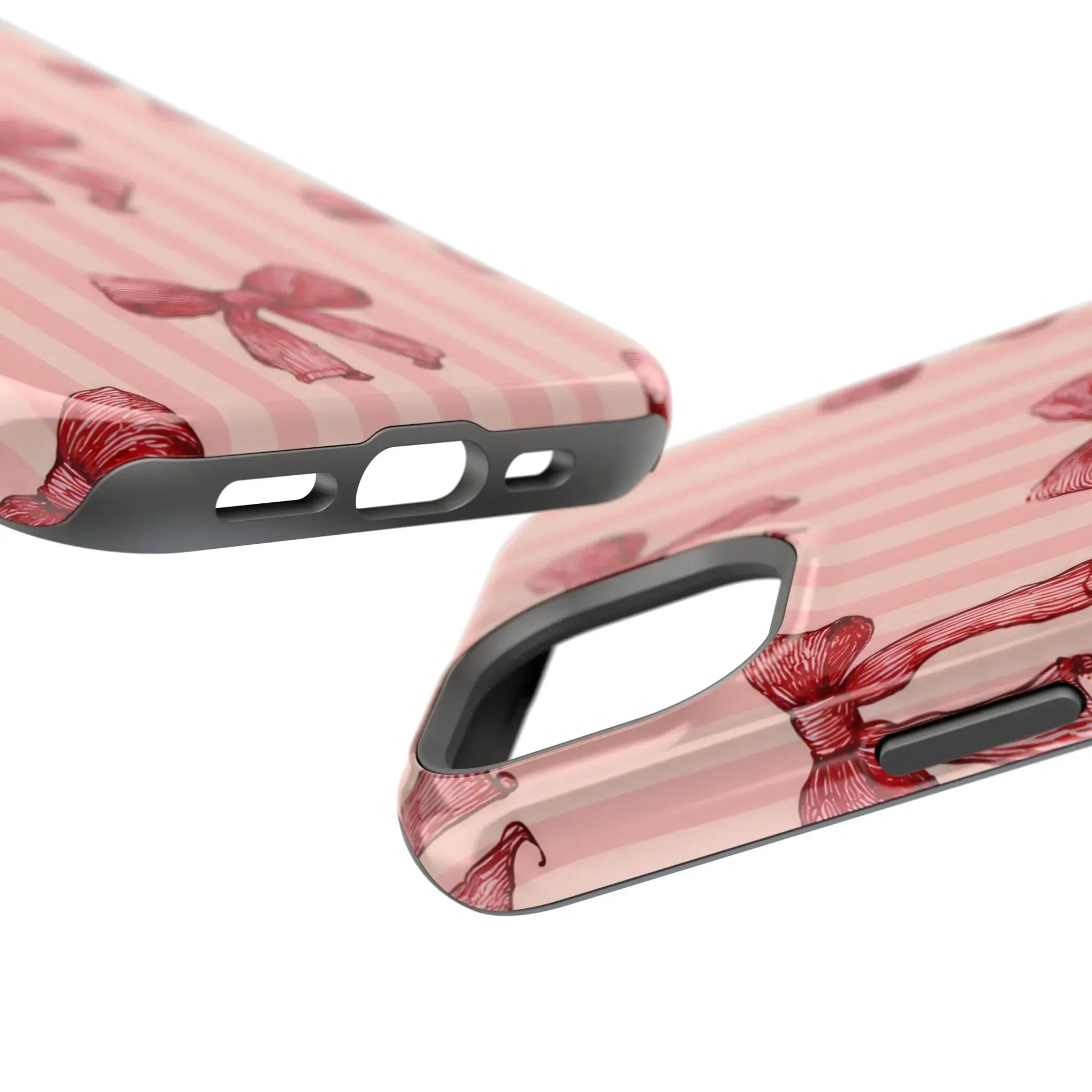 Red Bow Stripe Phone Case for iPhone 11-17 & Galaxy S21-S22 - KARARMDESIGN