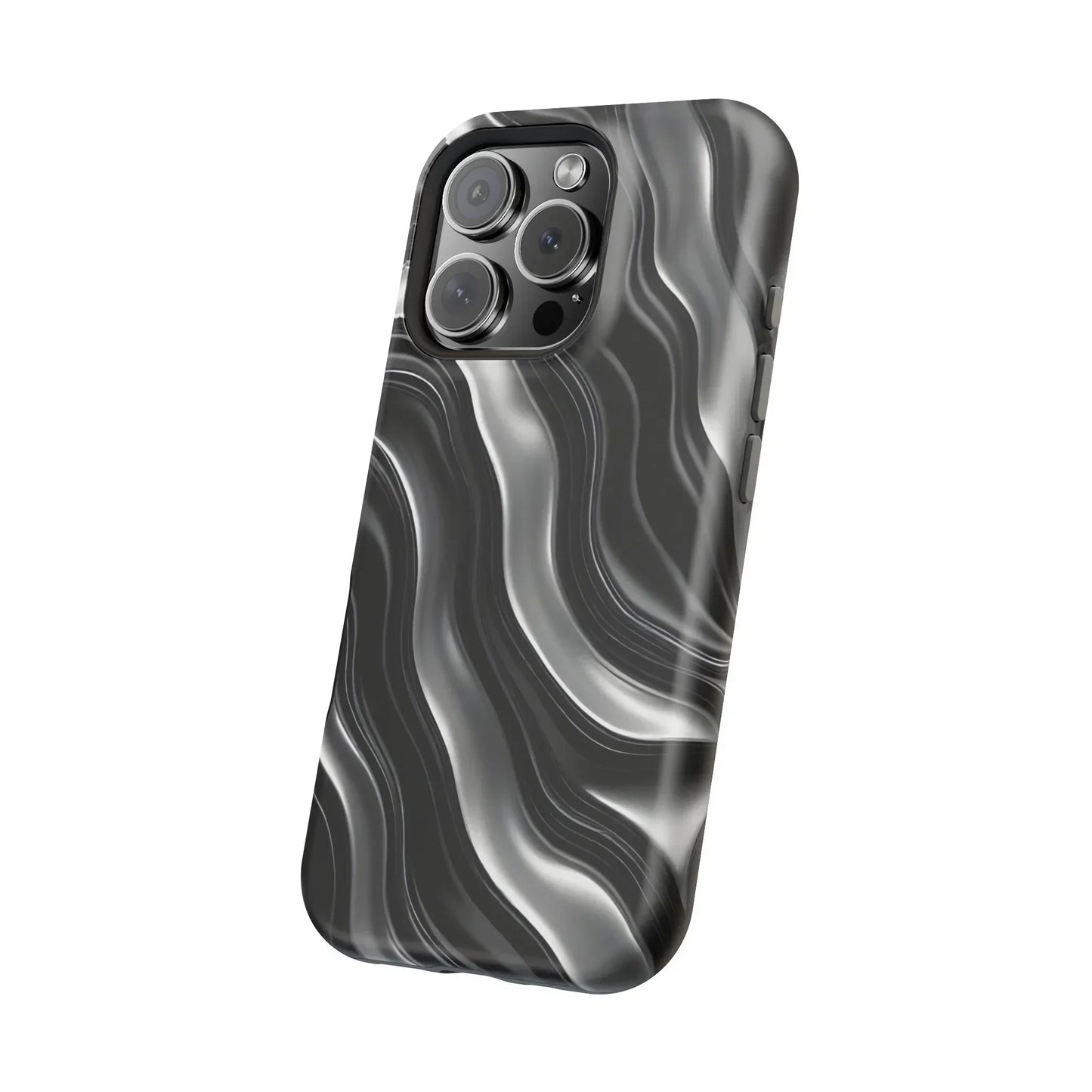 Wavy Illusion Black & Silver MagSafe® Tough Phone Case - KarArmDesign