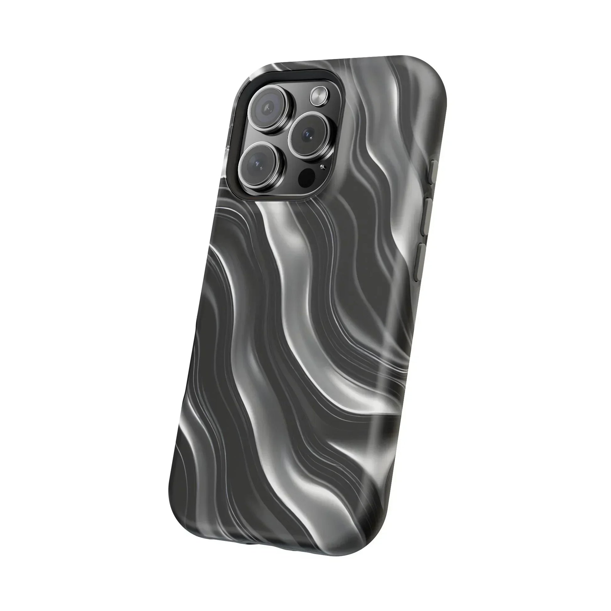 Wavy Illusion Black & Silver MagSafe® Tough Phone Case - KarArmDesign