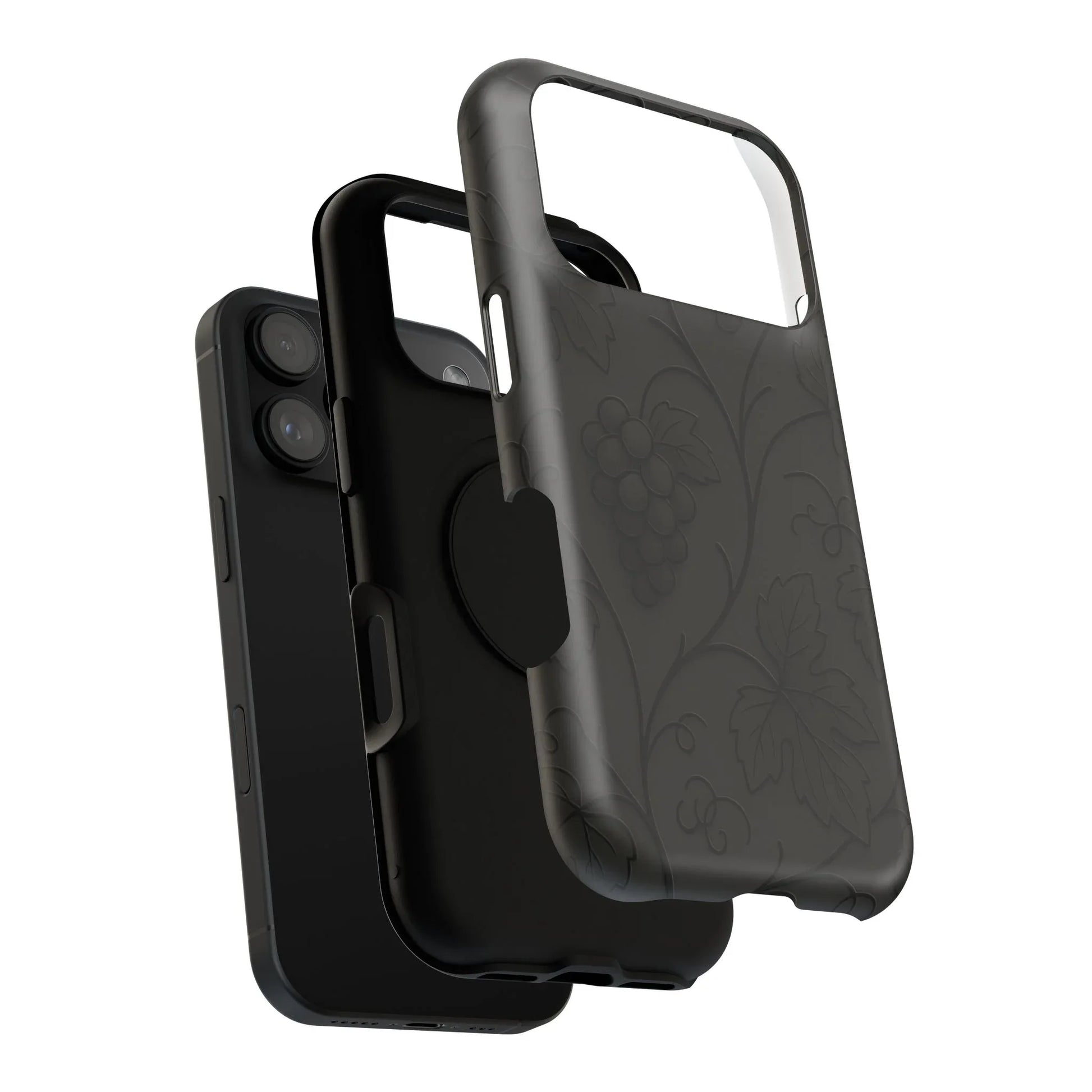 Elegant Embossed Grape Leaf Black Phone Case for iPhone and Galaxy - KARARMDESIGN
