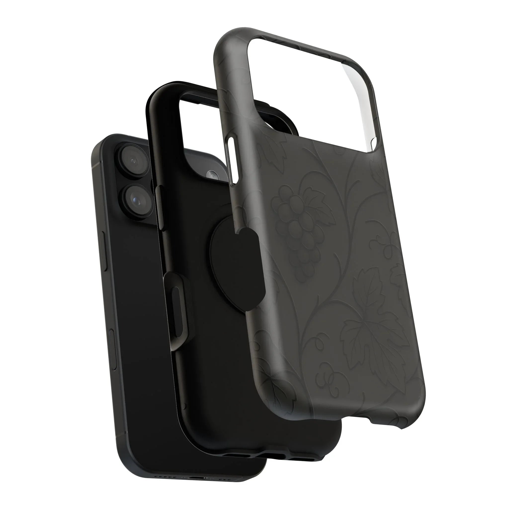 Elegant Embossed Grape Leaf Black Phone Case for iPhone and Galaxy - KARARMDESIGN