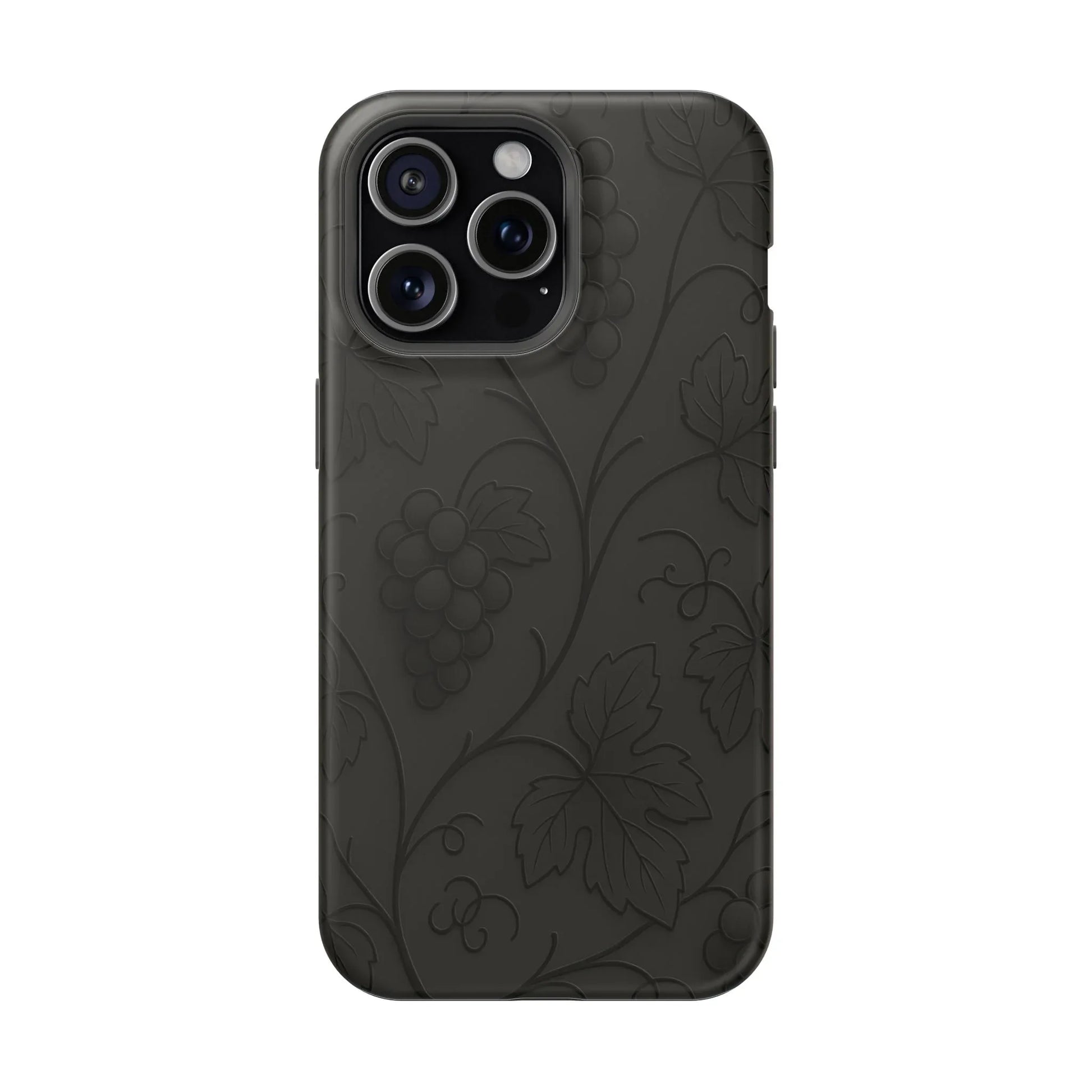 Elegant Embossed Grape Leaf Black Phone Case for iPhone and Galaxy - KARARMDESIGN