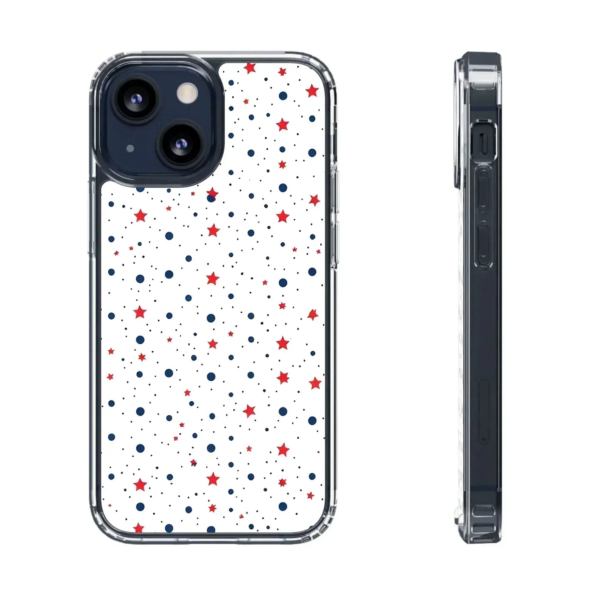 White Phone Case with Red Stars and Blue Polka Dots for iPhone and Galaxy - KARARMDESIGN
