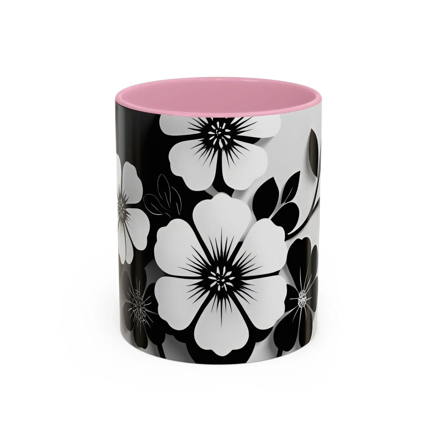 Floral Black & White Monochrome Ceramic Mug – 11oz & 15oz - KarArmDesign