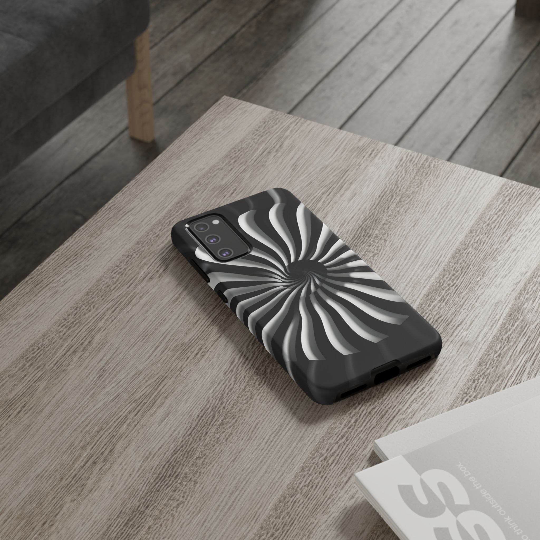 Hypnotic Black and White Spiral Phone Case – Optical Illusion Design for iPhone & Galaxy