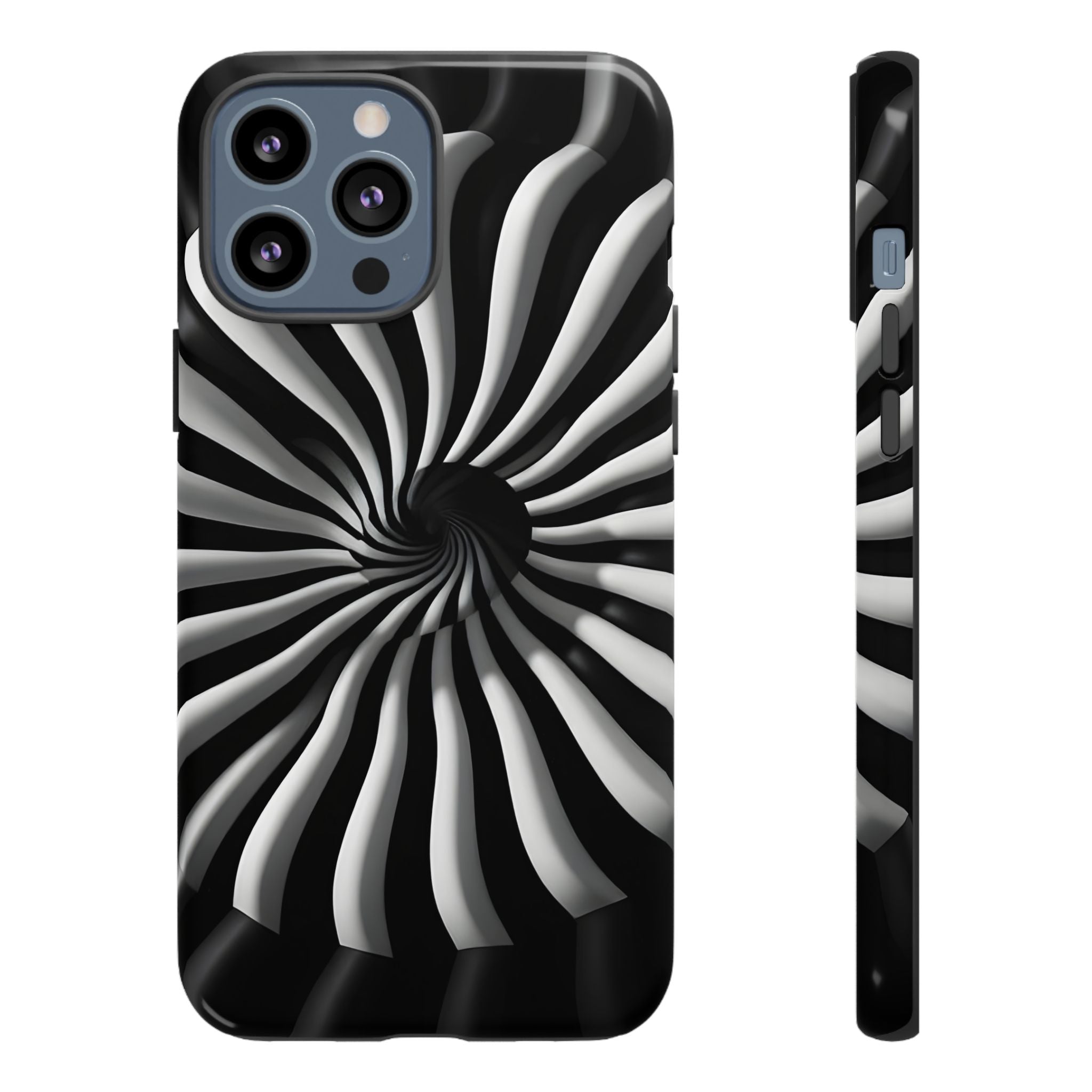 Hypnotic Black and White Spiral Phone Case – Optical Illusion Design for iPhone & Galaxy