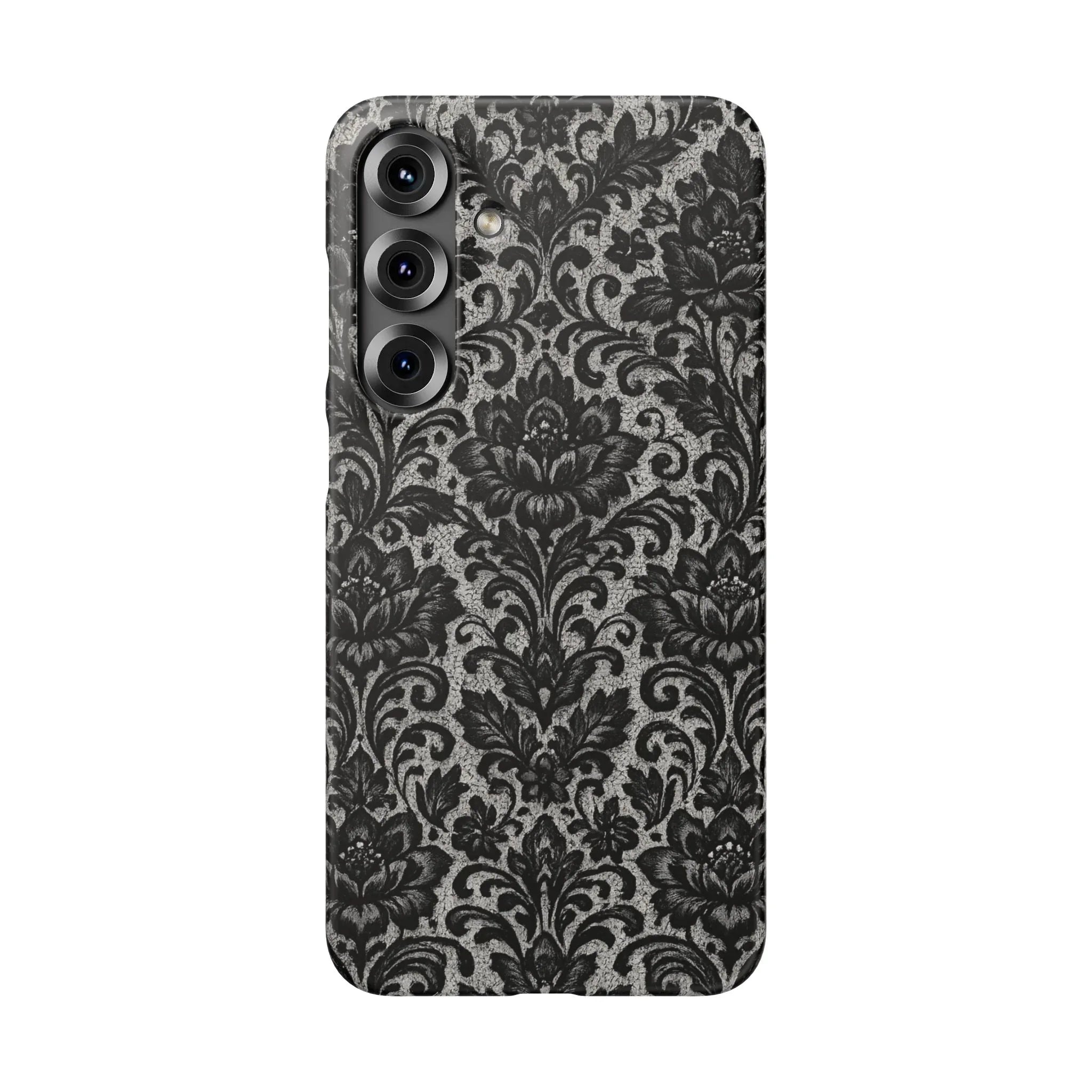 Black Damask Floral Phone Case for iPhone 11-17 and Galaxy S20-S25 - KARARMDESIGN