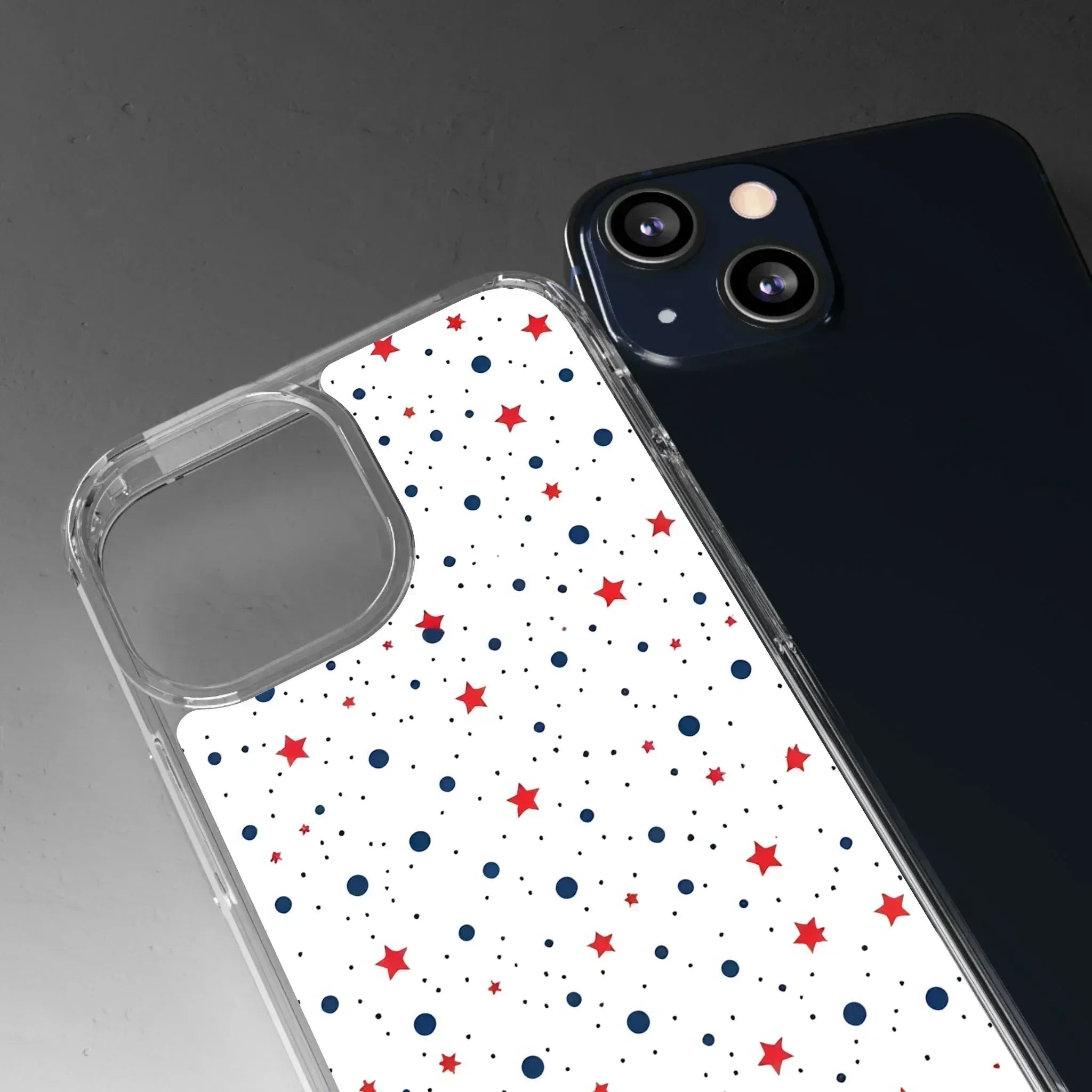 White Phone Case with Red Stars and Blue Polka Dots for iPhone and Galaxy - KARARMDESIGN