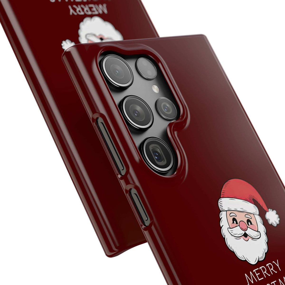 Glossy crimson phone case with Santa face and large camera cutouts