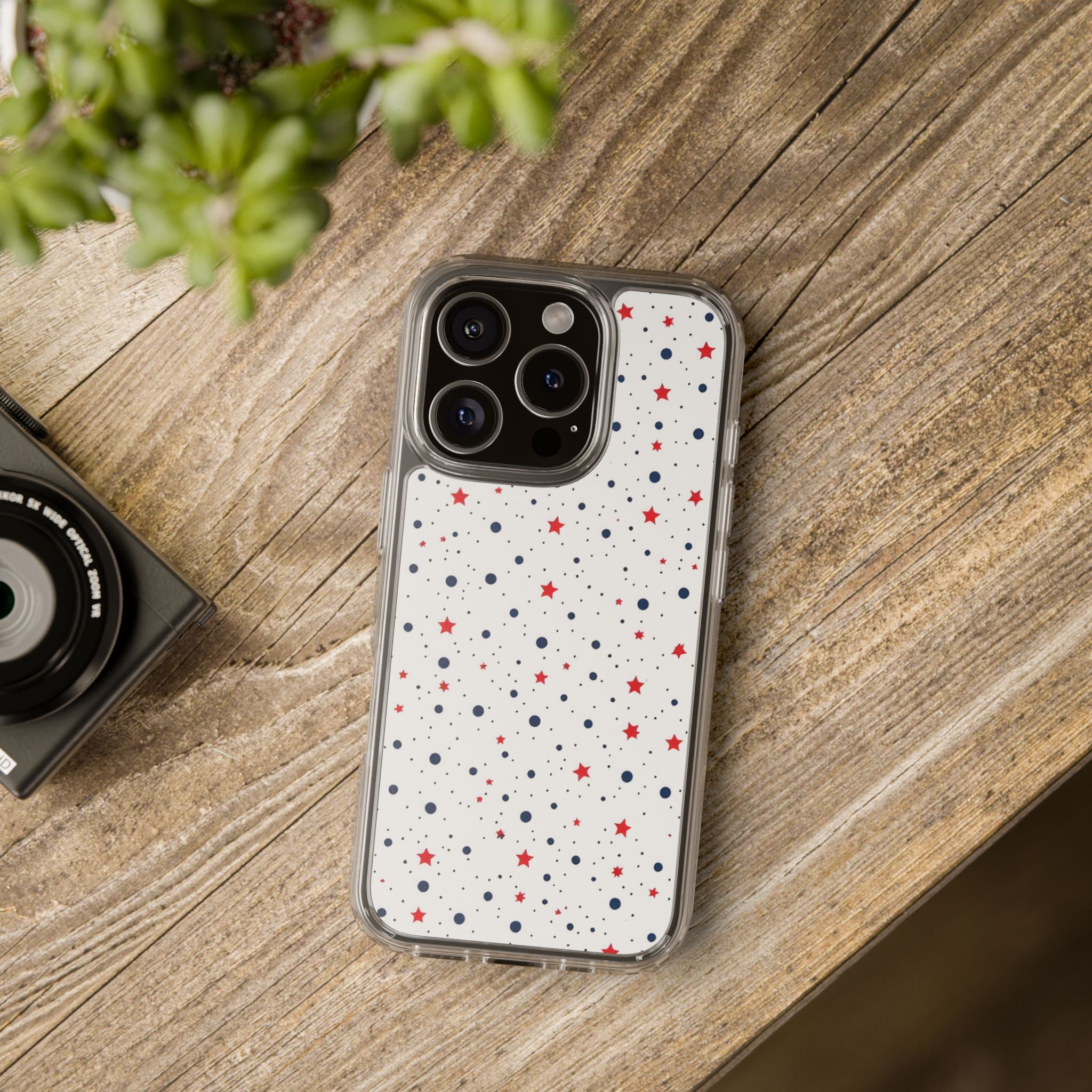White Polka Dot & Stars Clear Case for iPhone & Samsung
