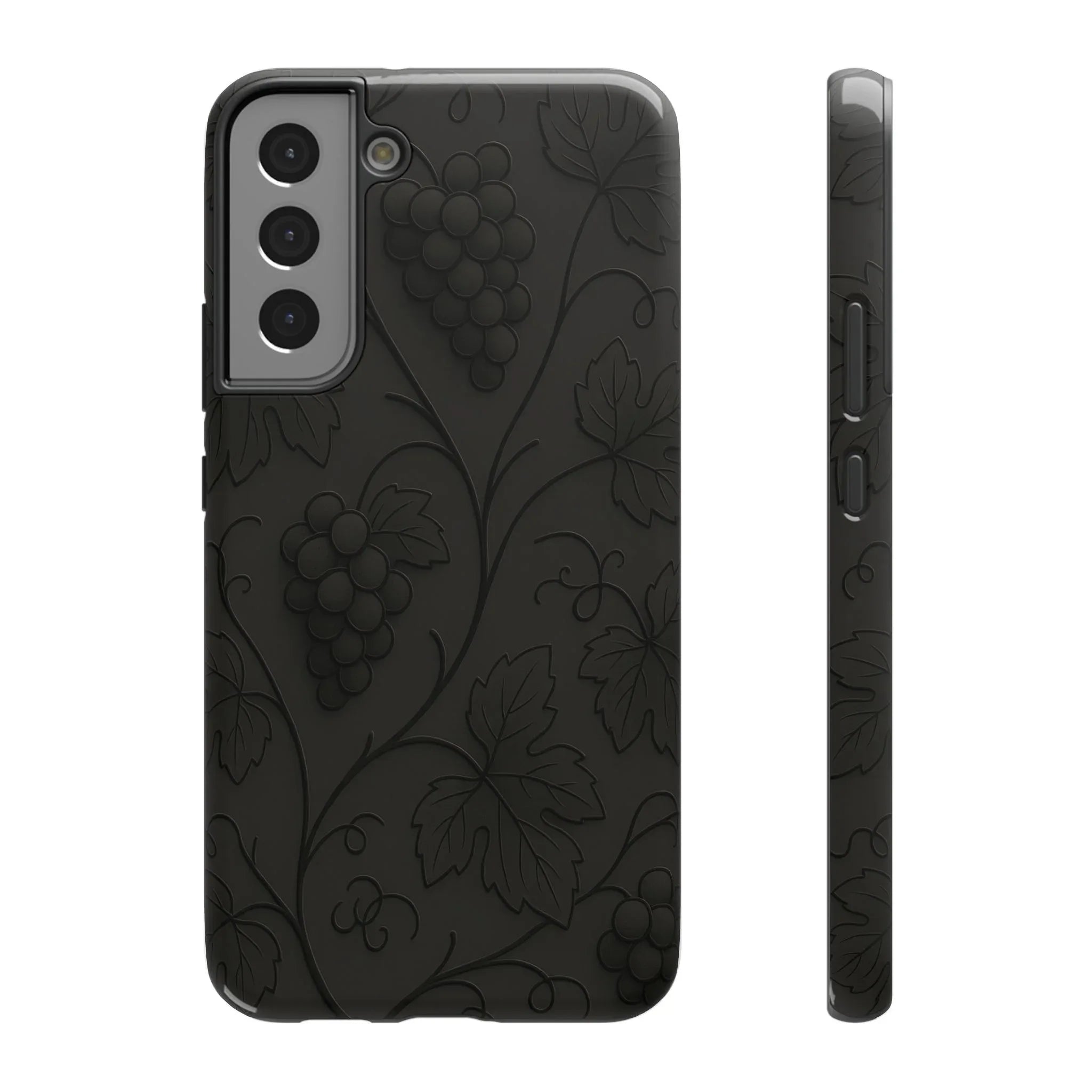 Elegant Embossed Grape Leaf Black Phone Case for iPhone and Galaxy - KARARMDESIGN
