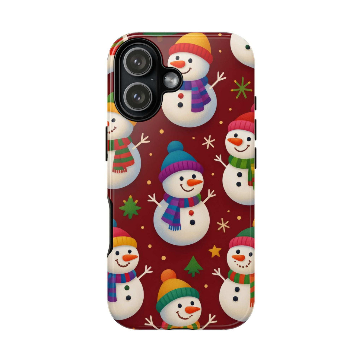 KARARMDESIGN glossy festive snowmen phone case with multiple snowman faces on red background