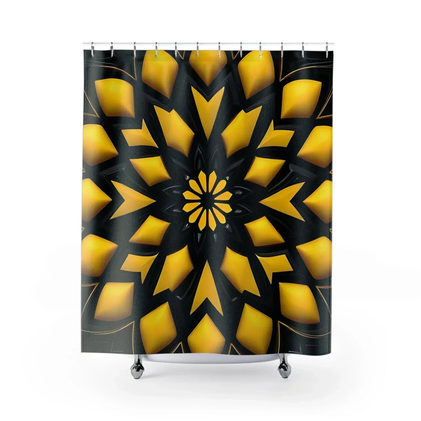Black & Yellow Geometric Shower Curtain – Bold Modern Bathroom Decor - KarArmDesign