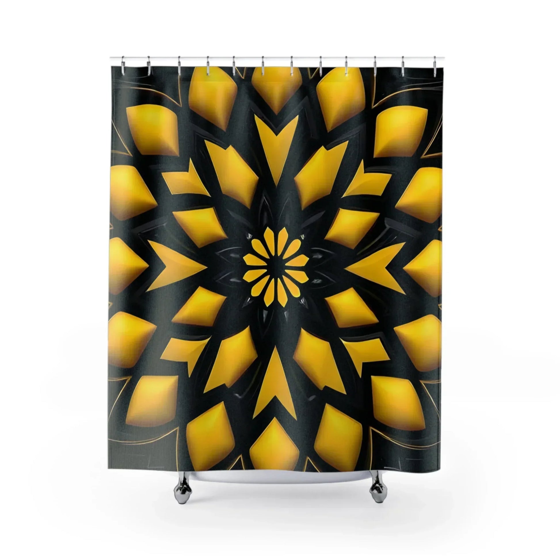 Black & Yellow Geometric Shower Curtain – Bold Modern Bathroom Decor - KarArmDesign