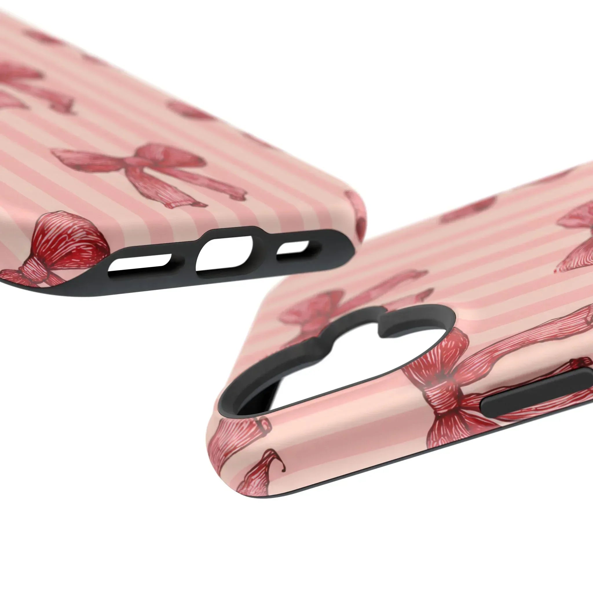 Red Bow Stripe Phone Case for iPhone 11-17 & Galaxy S21-S22 - KARARMDESIGN