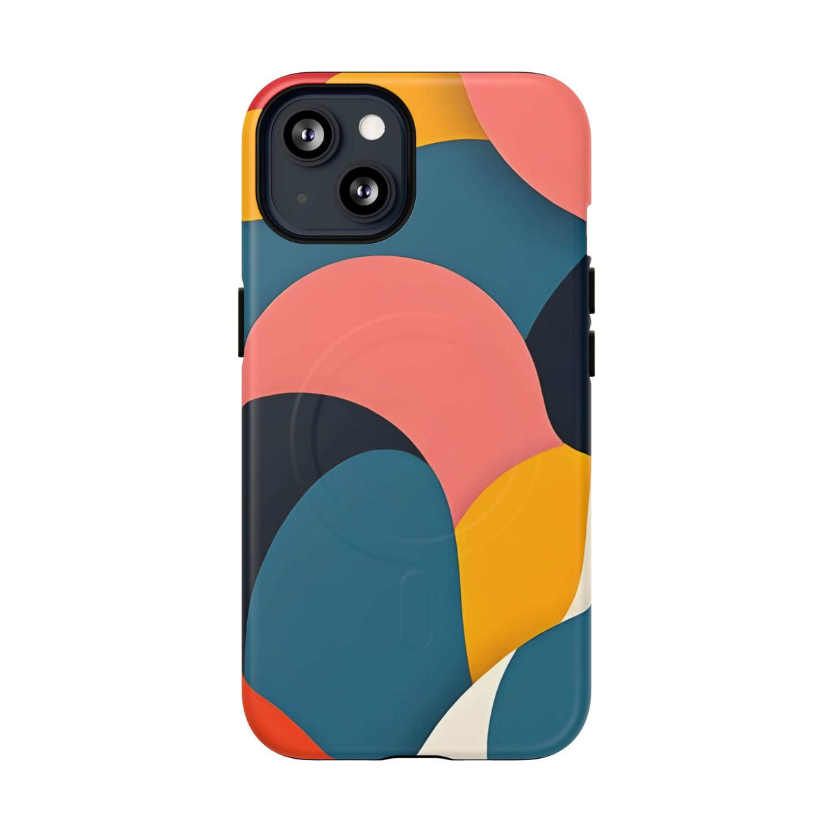 Colorful abstract art iPhone 13-17 phone case with multi-camera cutouts on black panel