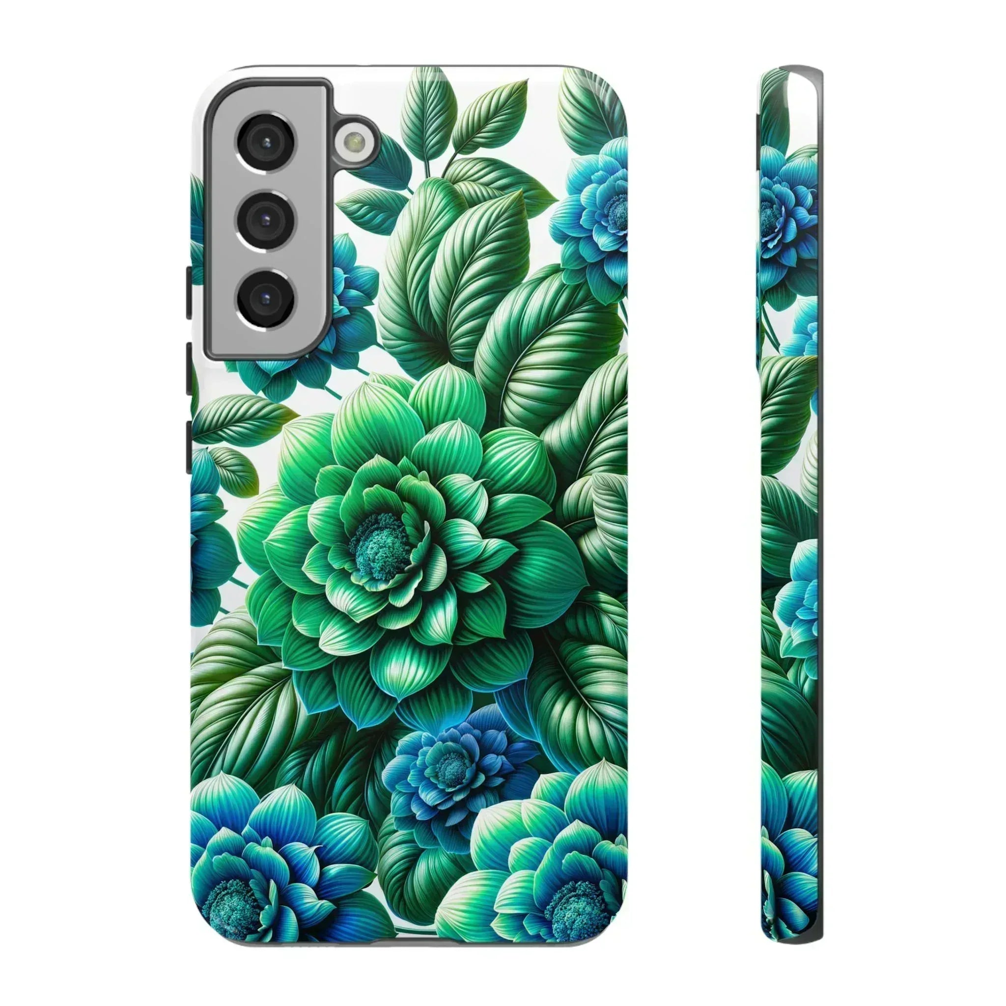 Green and Blue Floral Phone Case for Galaxy S10-S25 - KARARMDESIGN