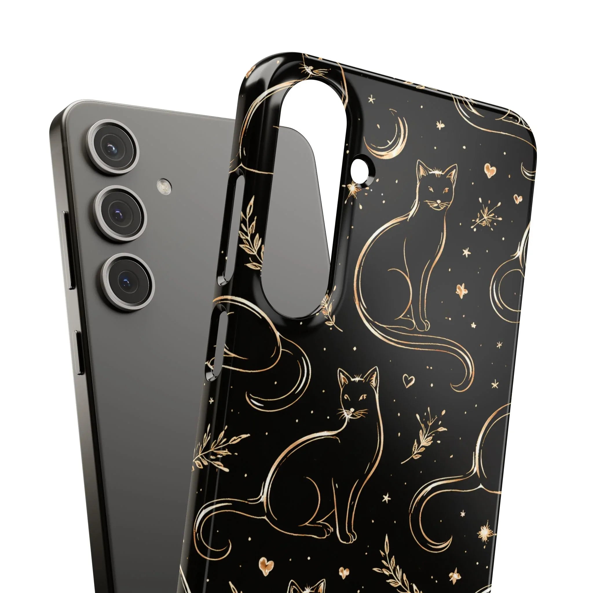 Golden Cat Pattern Phone Case for iPhone 11–17 & Galaxy S21–S25 - KARARMDESIGN